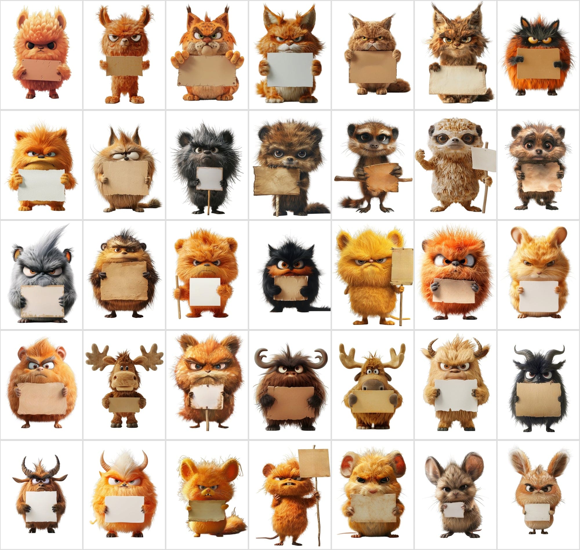 430 Angry, Fluffy Animals with Signs - High-Resolution PNG & JPG Images, Commercial License Included Digital Download Sumobundle