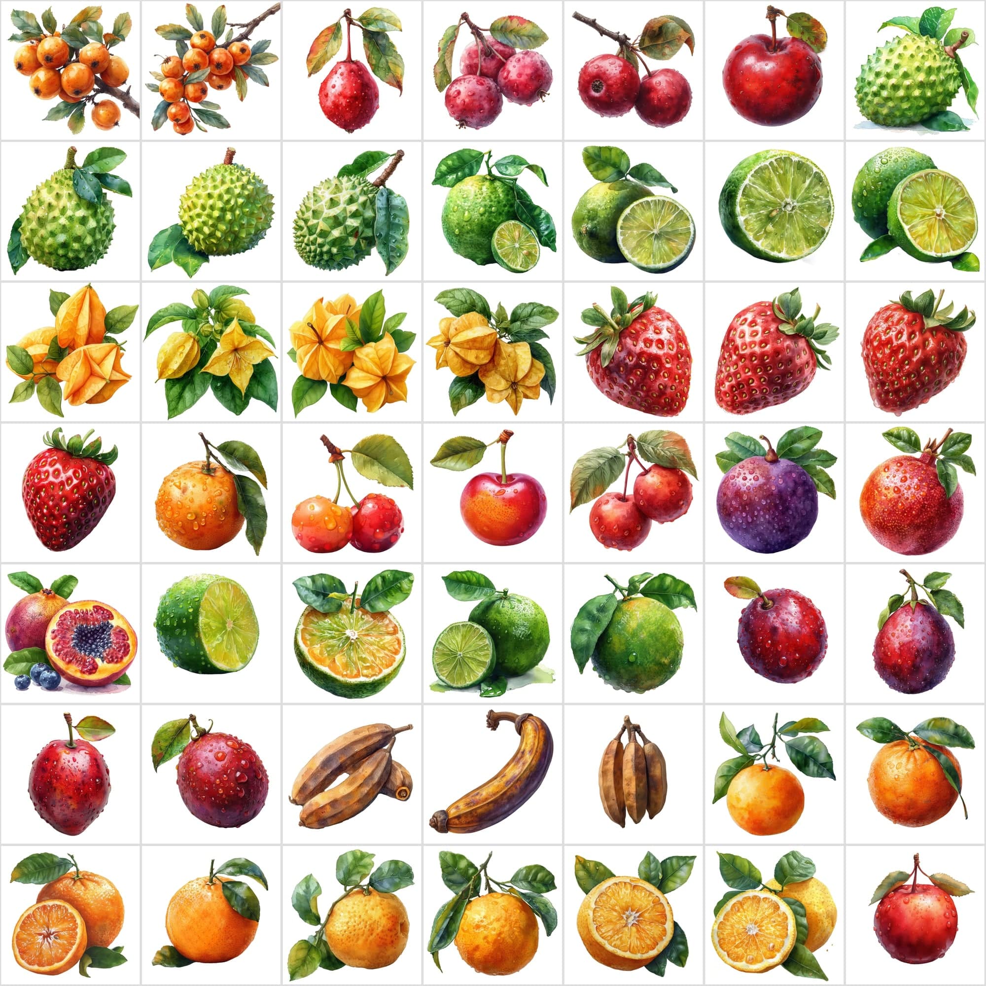 475 Watercolor Fruit Images, High-Quality PNG & JPG, Commercial License Digital Download Sumobundle