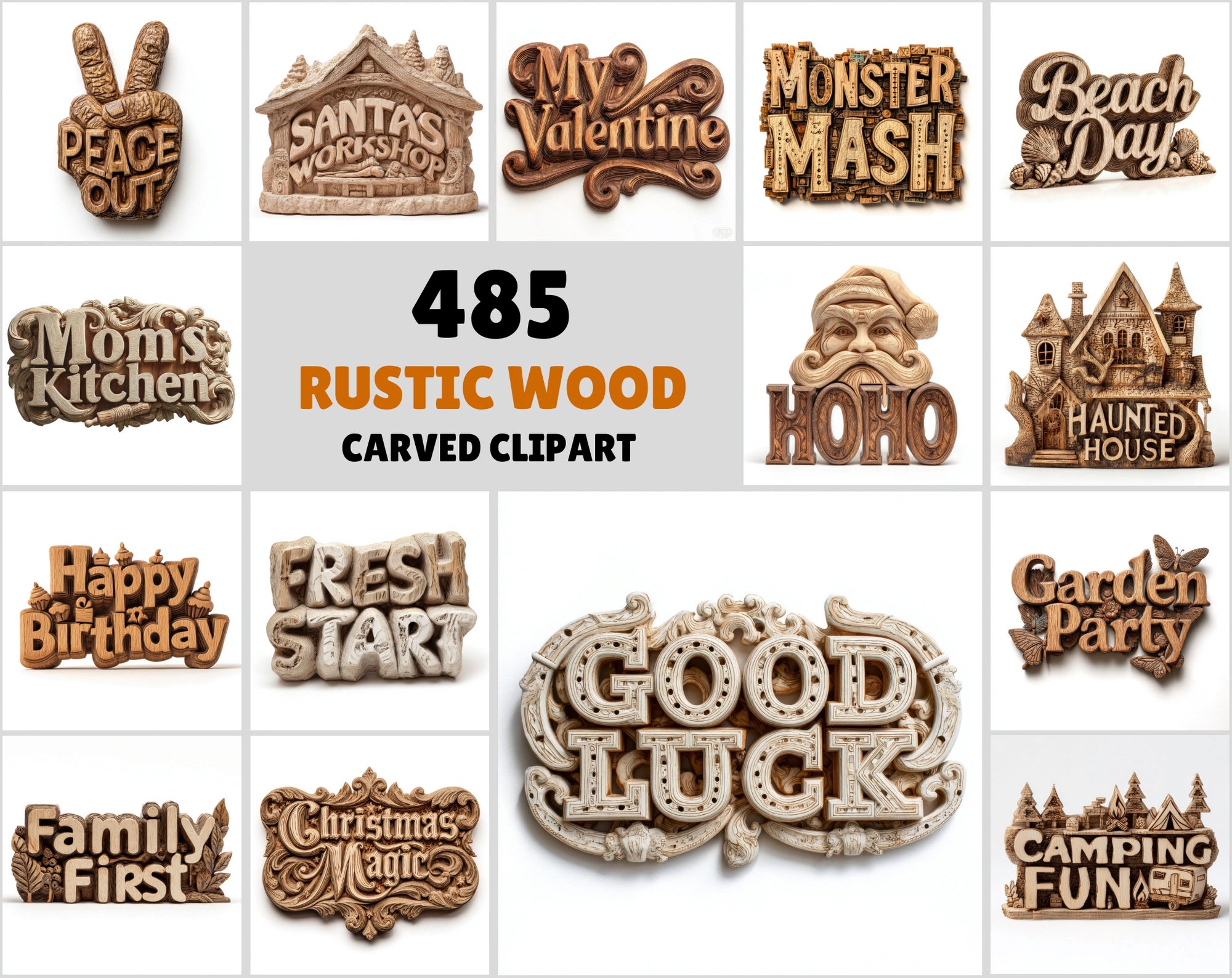 485 Wood Carved Word Art Images