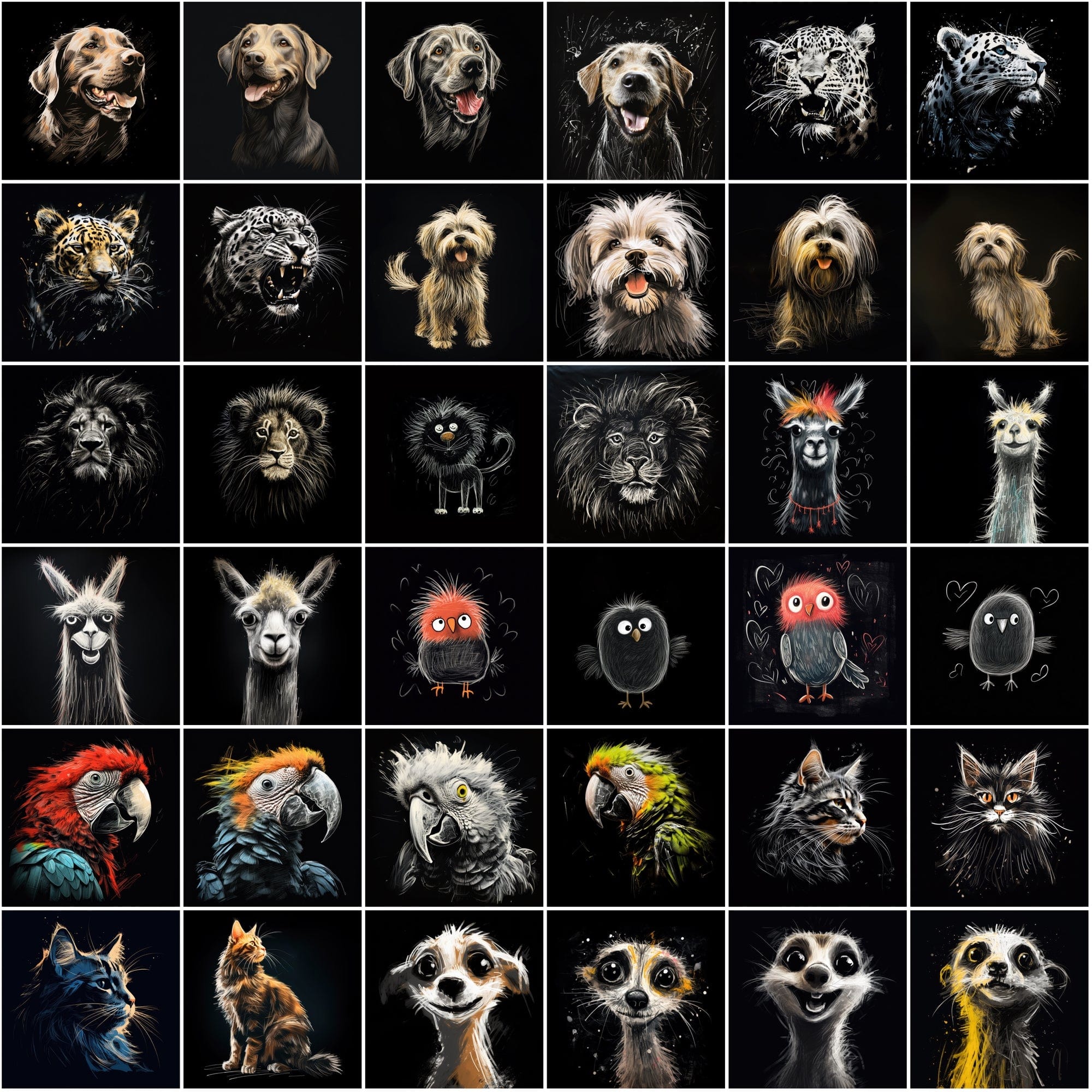 500 Chalk Animal Illustrations - High-Resolution PNG, Commercial License Included Digital Download Sumobundle