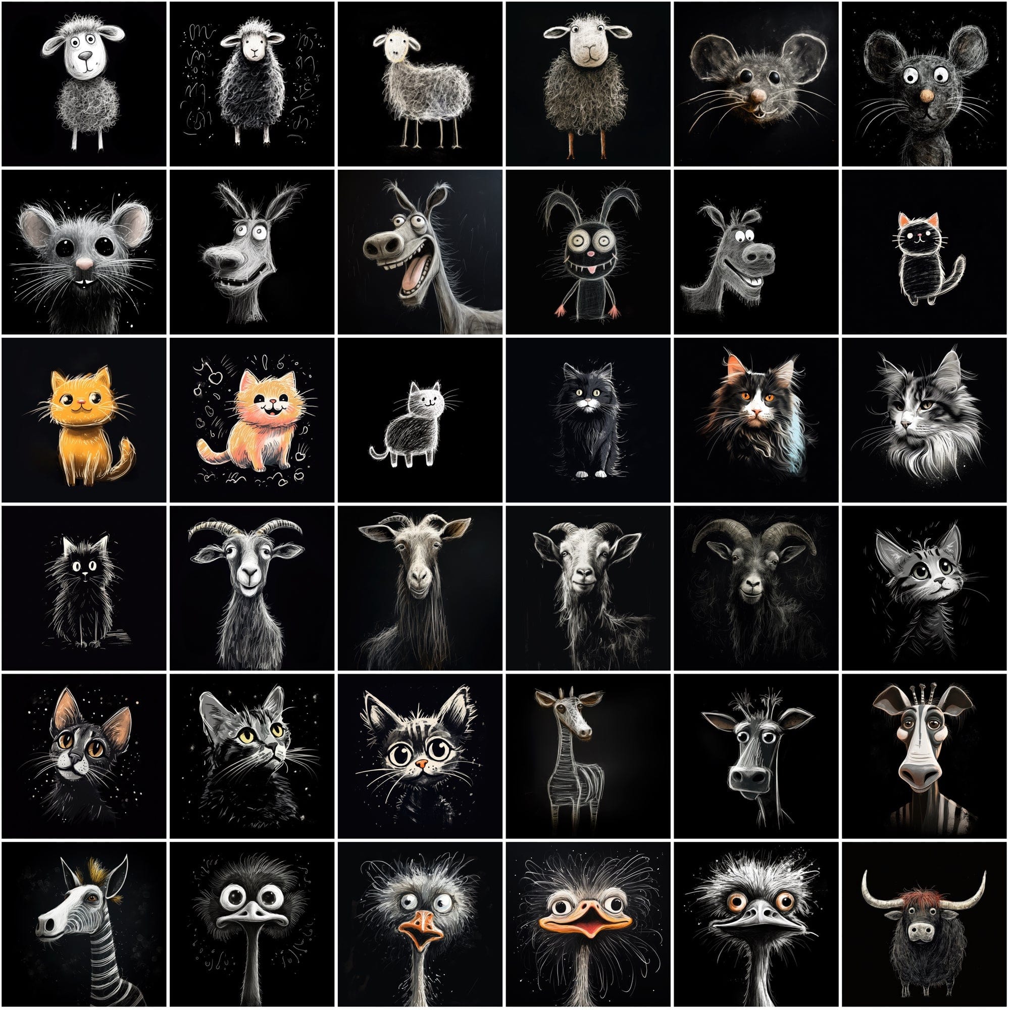 500 Chalk Animal Illustrations - High-Resolution PNG, Commercial License Included Digital Download Sumobundle