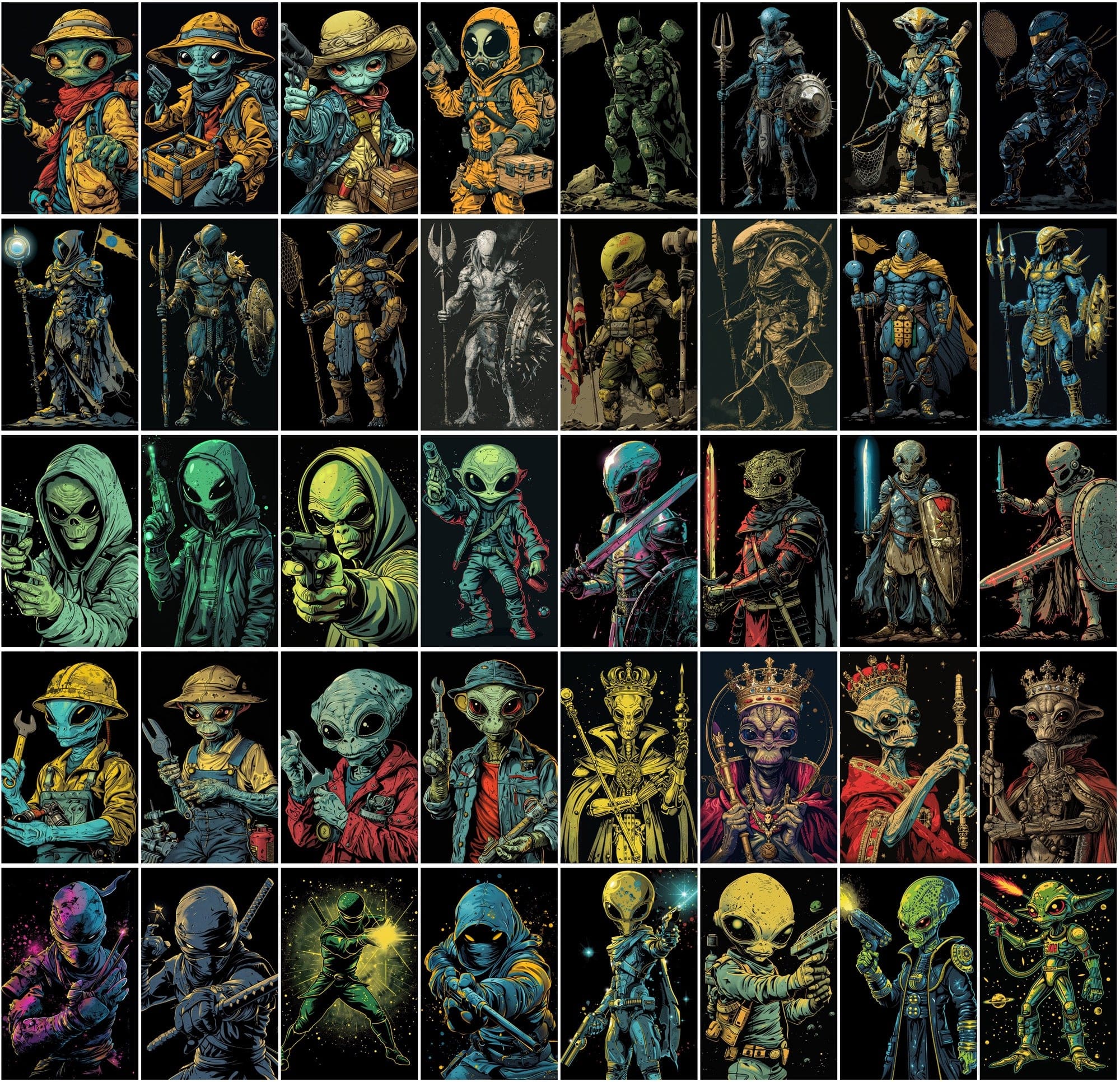 500 Colorful Retro Alien JPG Images Digital Download Sumobundle