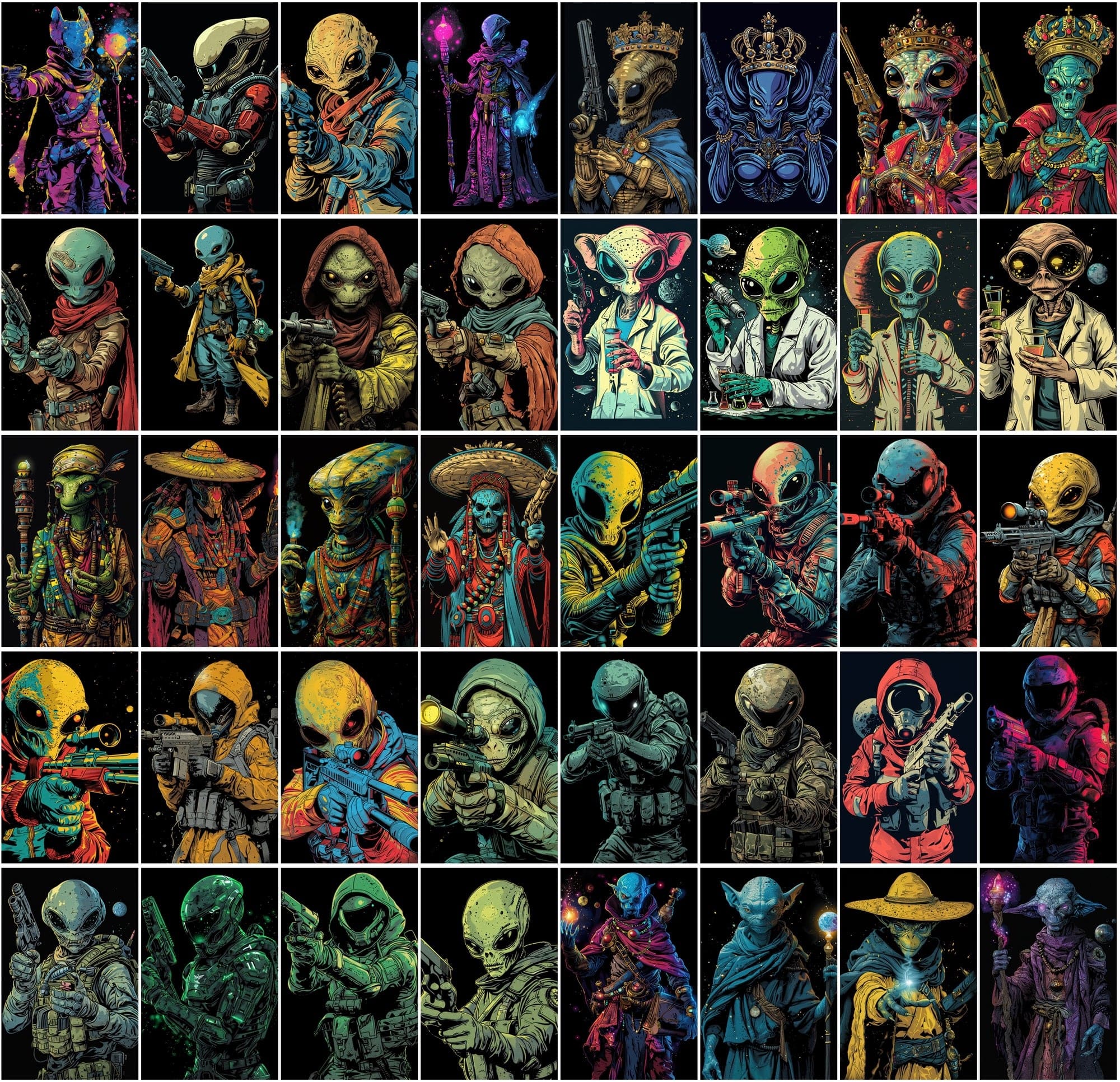 500 Colorful Retro Alien JPG Images Digital Download Sumobundle