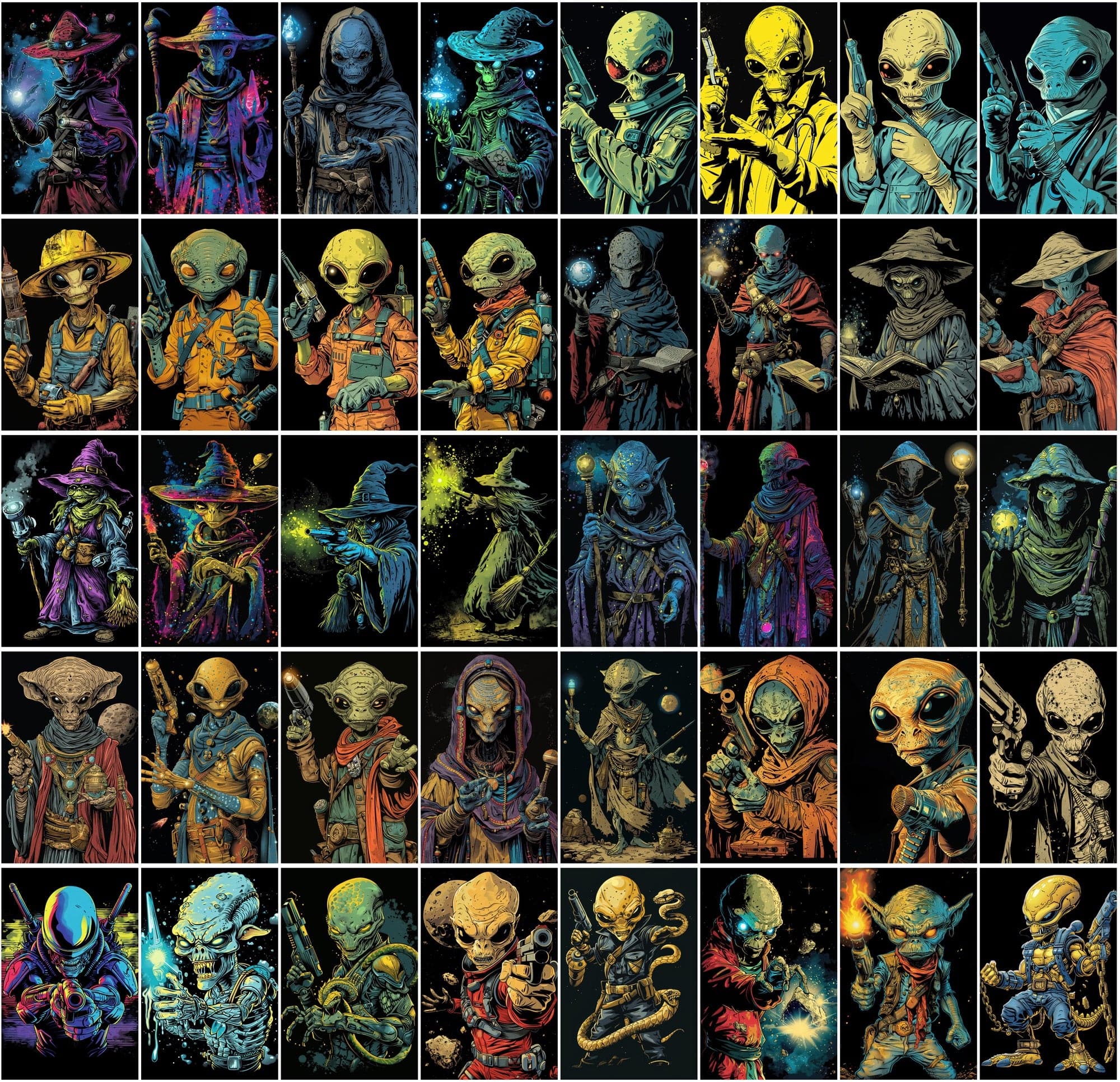 500 Colorful Retro Alien JPG Images Digital Download Sumobundle