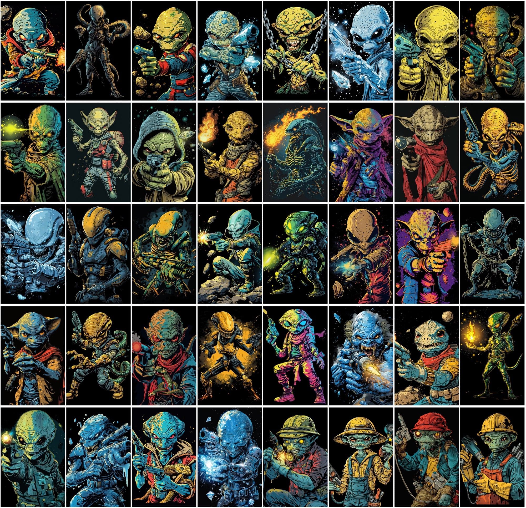 500 Colorful Retro Alien JPG Images Digital Download Sumobundle