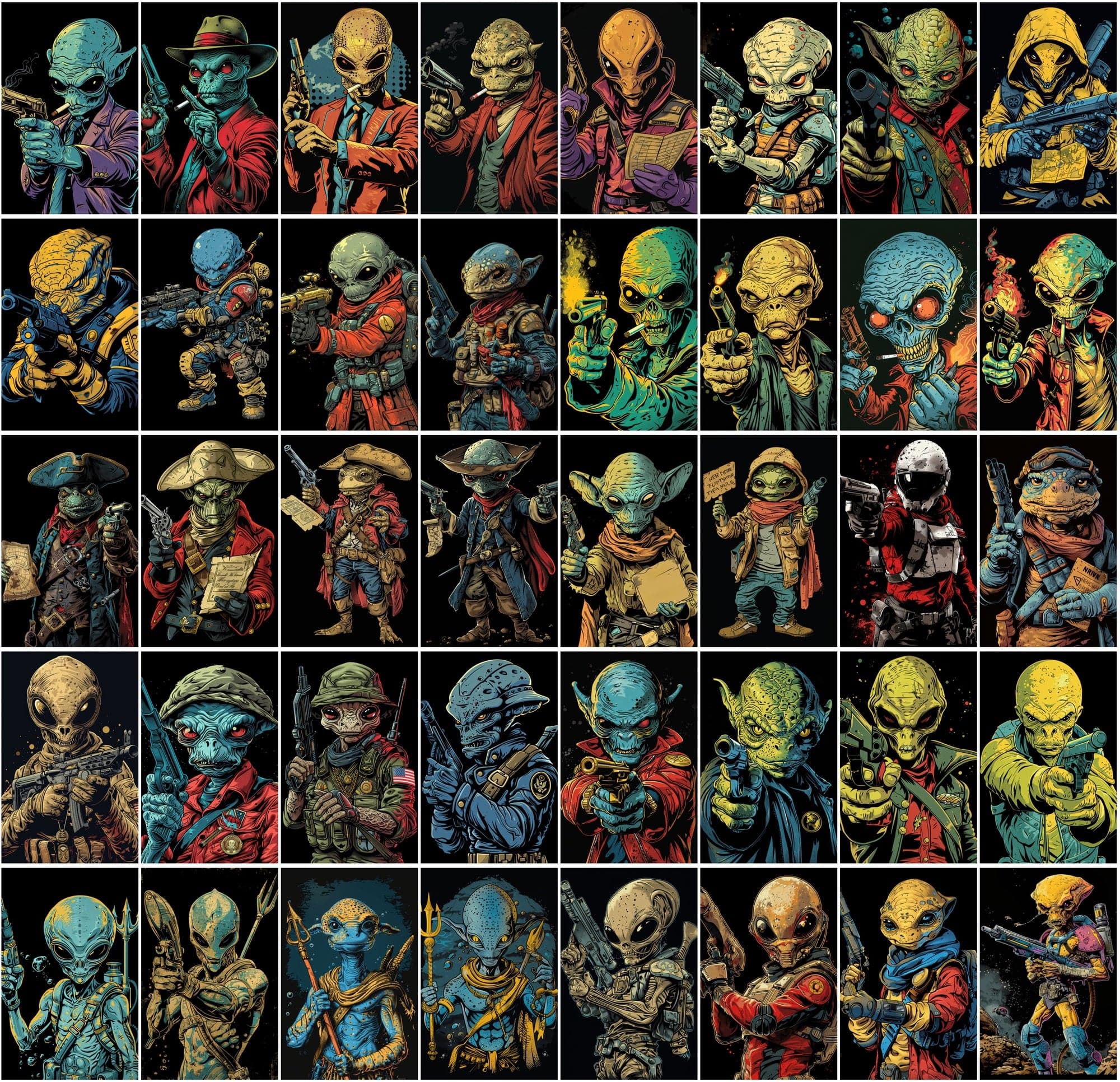 500 Colorful Retro Alien JPG Images Digital Download Sumobundle