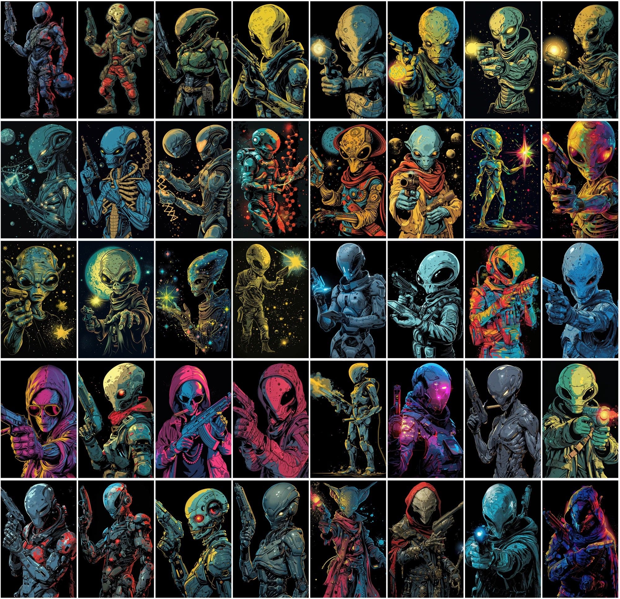 500 Colorful Retro Alien JPG Images Digital Download Sumobundle