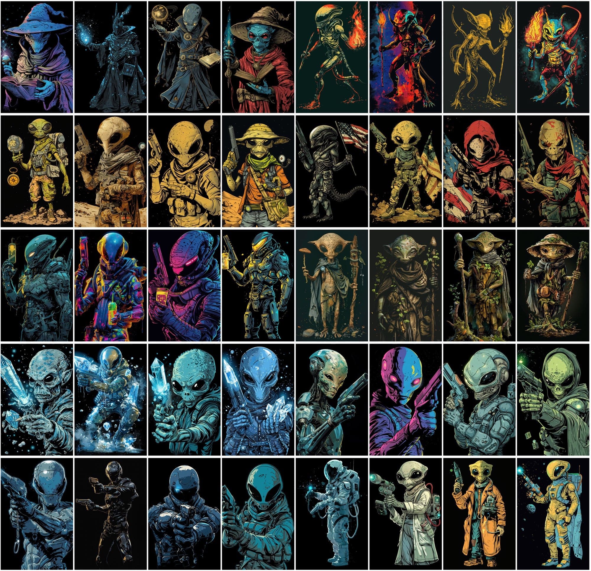 500 Colorful Retro Alien JPG Images Digital Download Sumobundle