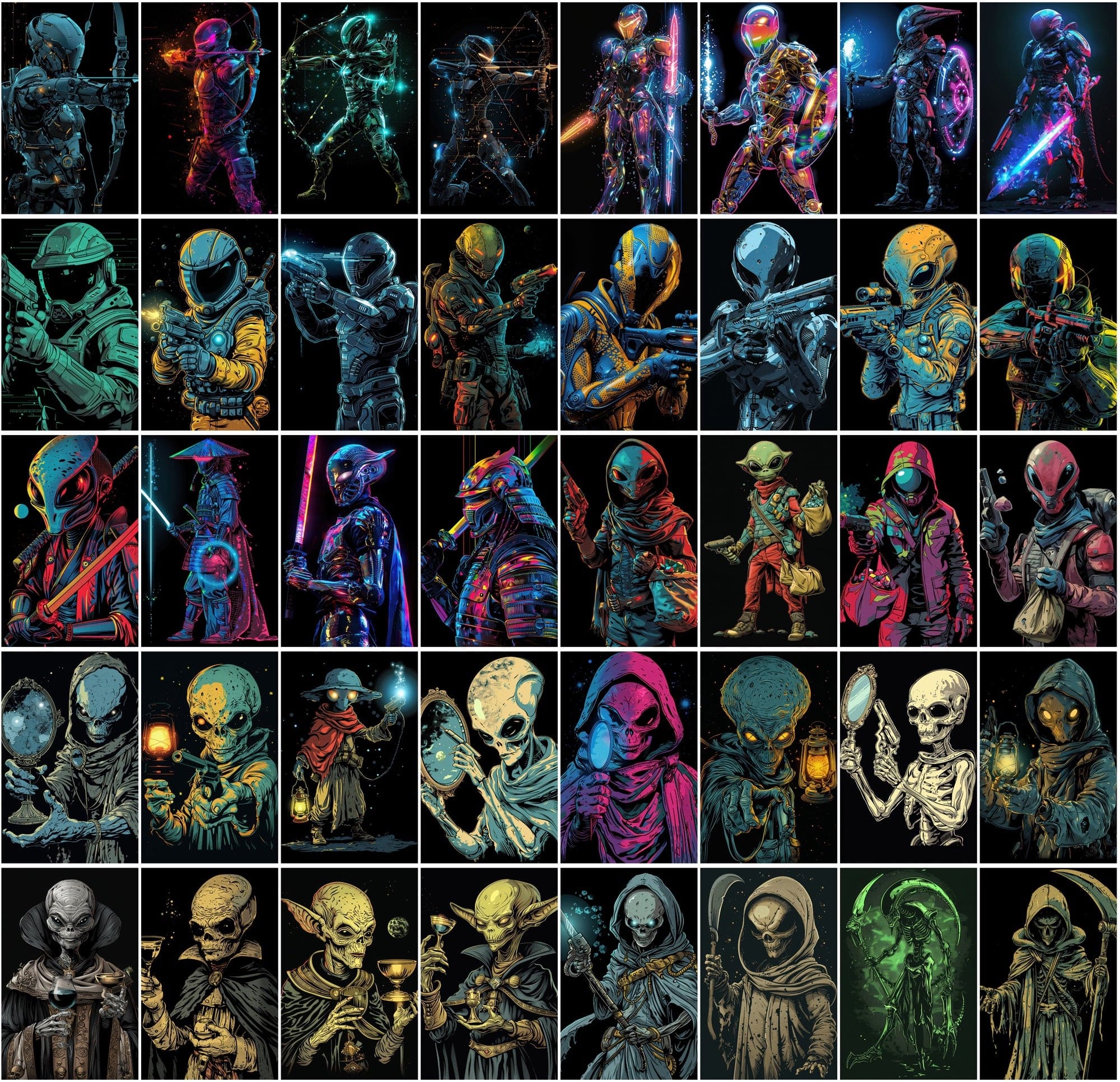 500 Colorful Retro Alien JPG Images Digital Download Sumobundle