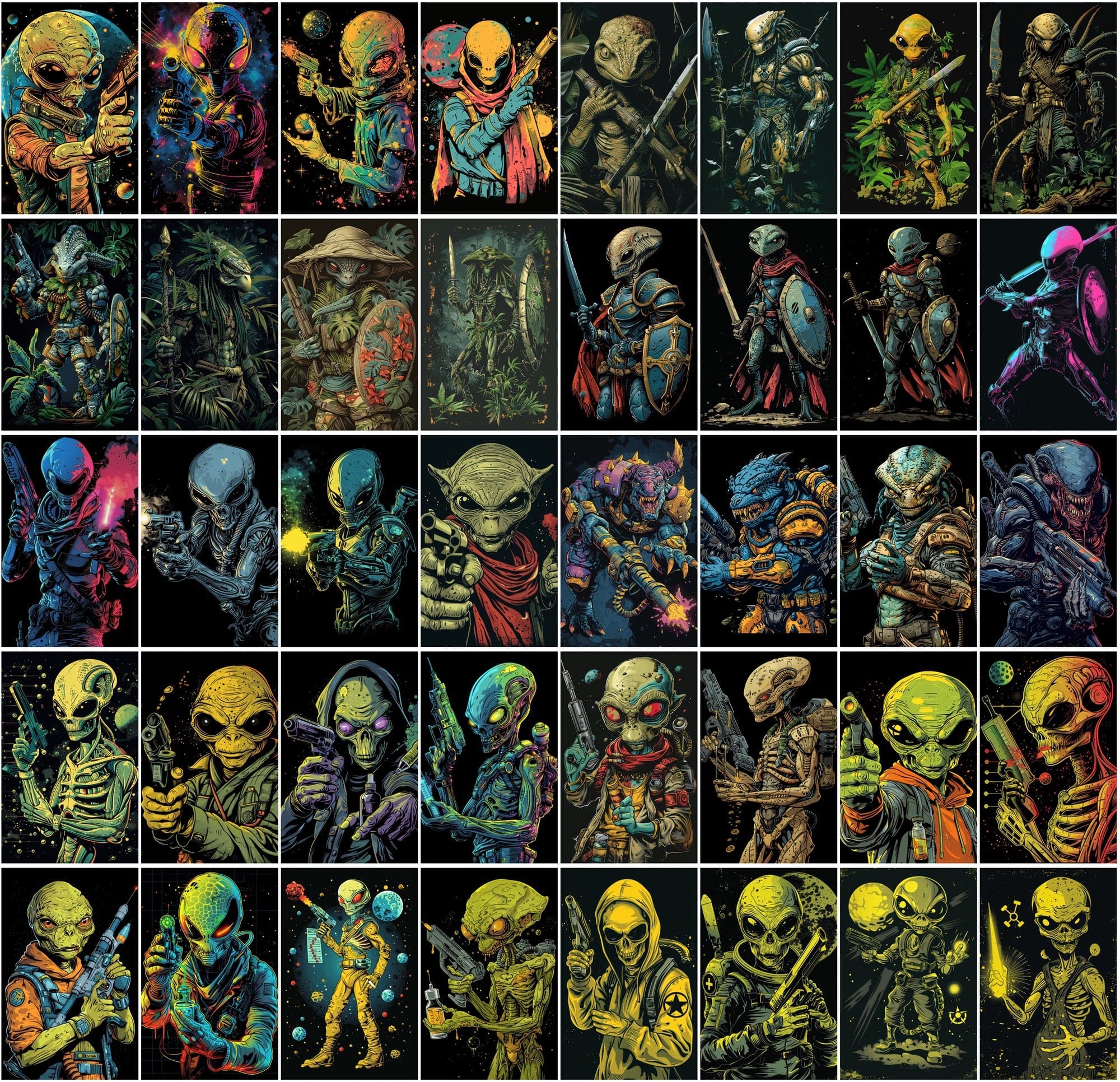 500 Colorful Retro Alien JPG Images Digital Download Sumobundle