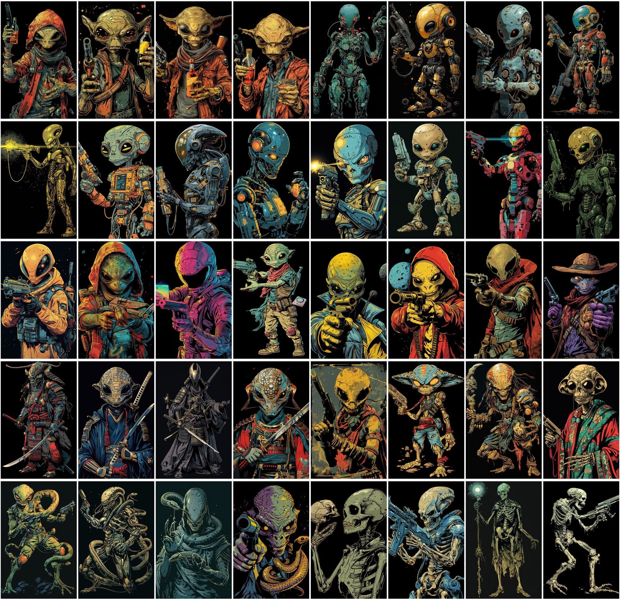 500 Colorful Retro Alien JPG Images Digital Download Sumobundle