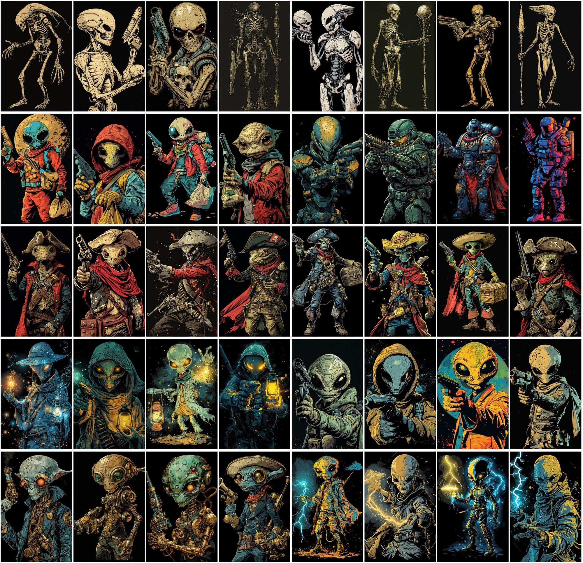 500 Colorful Retro Alien JPG Images Digital Download Sumobundle