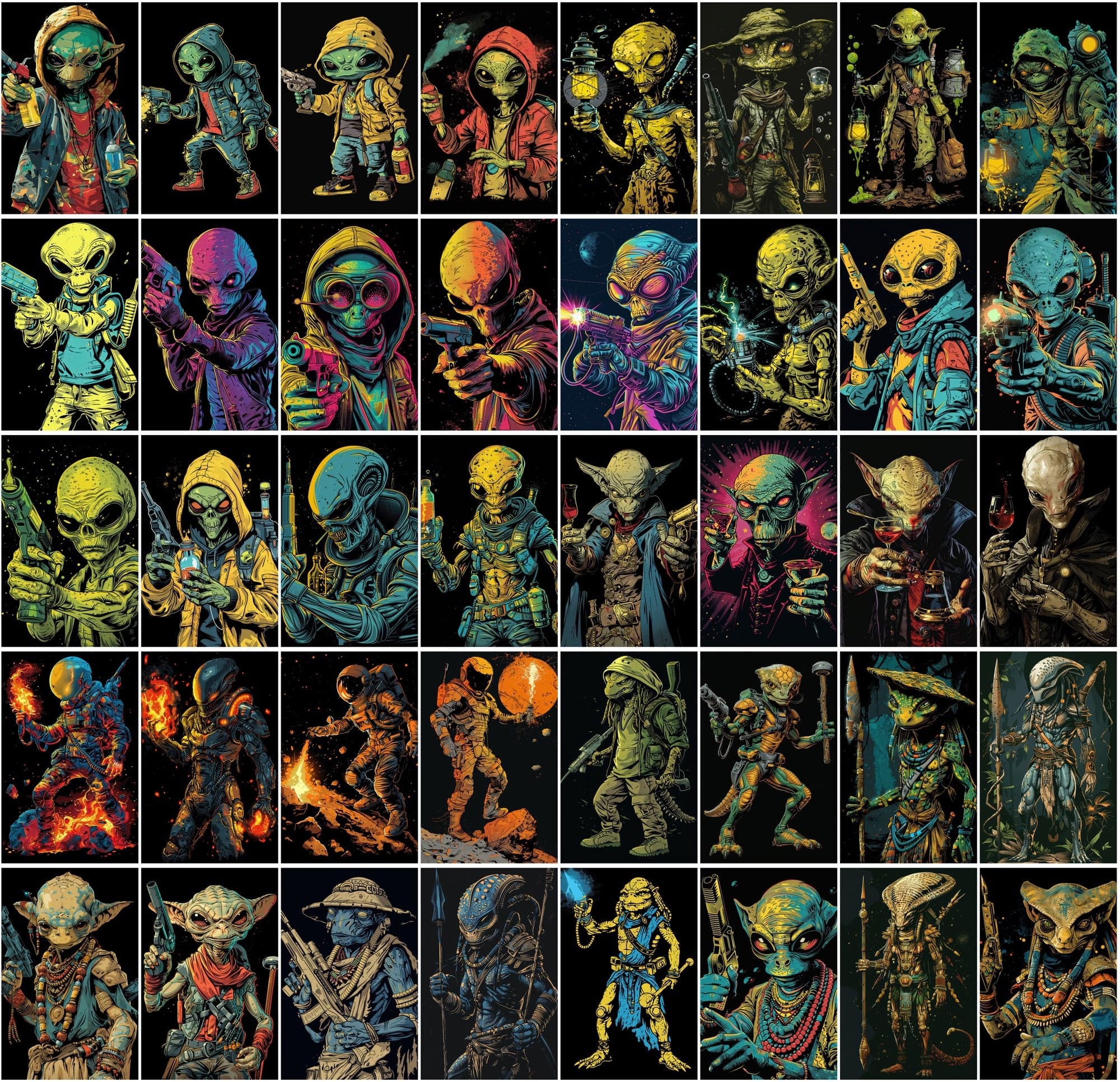 500 Colorful Retro Alien JPG Images Digital Download Sumobundle