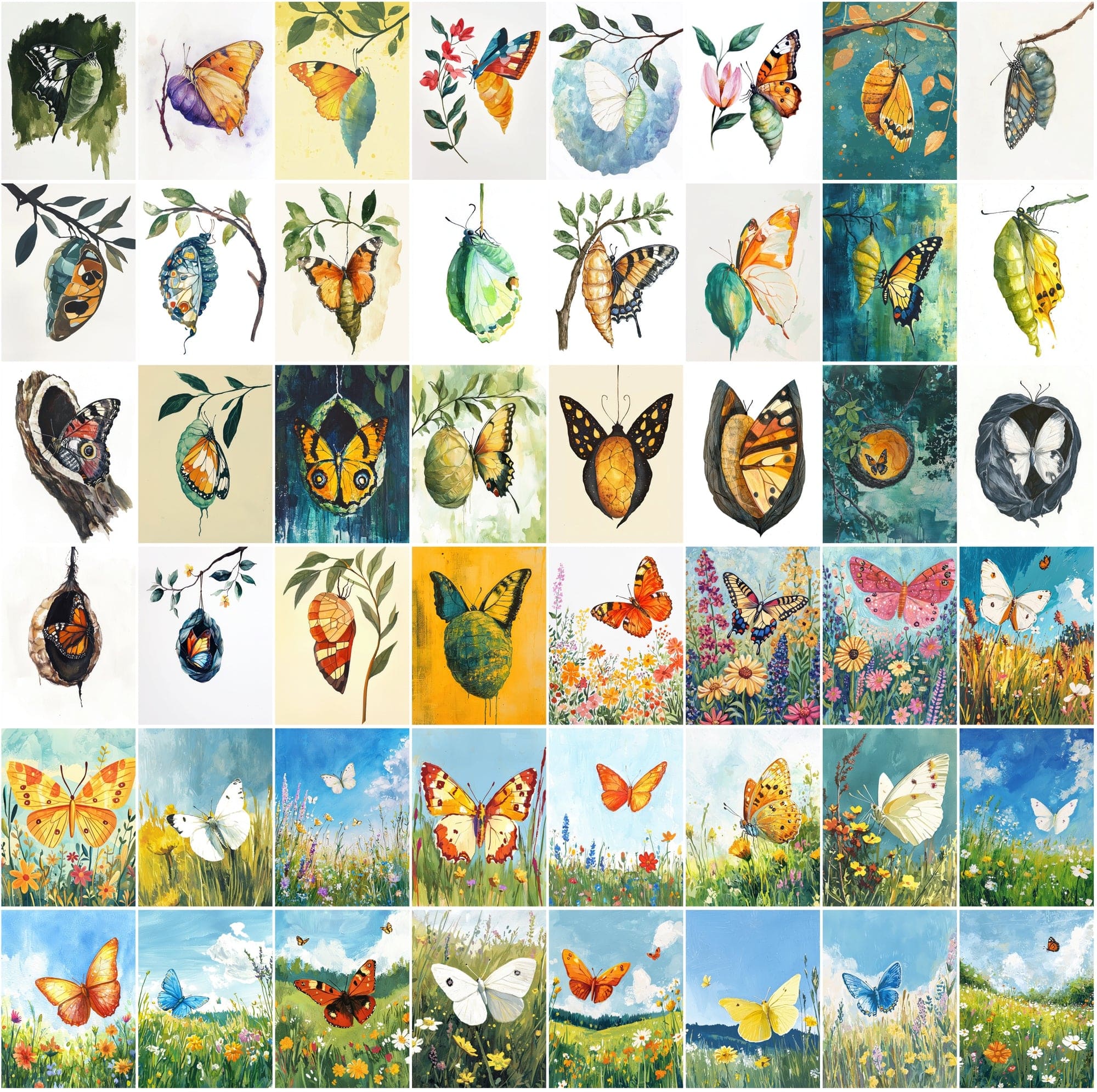 500 Unique Gouache Illustrations for Commercial Use Digital Download Sumobundle