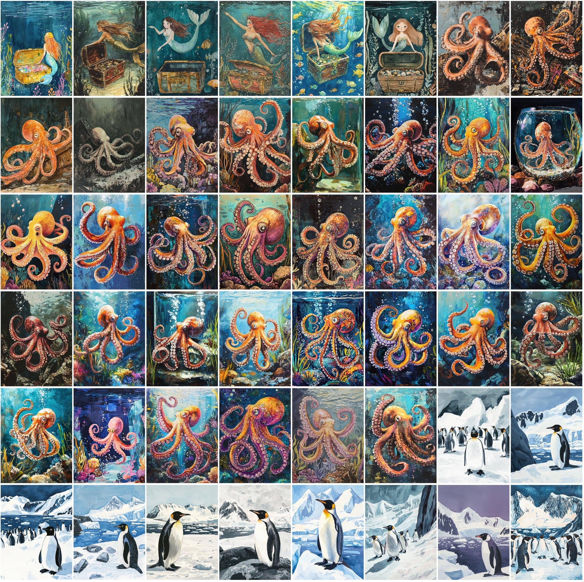 500 Unique Gouache Illustrations for Commercial Use Digital Download Sumobundle