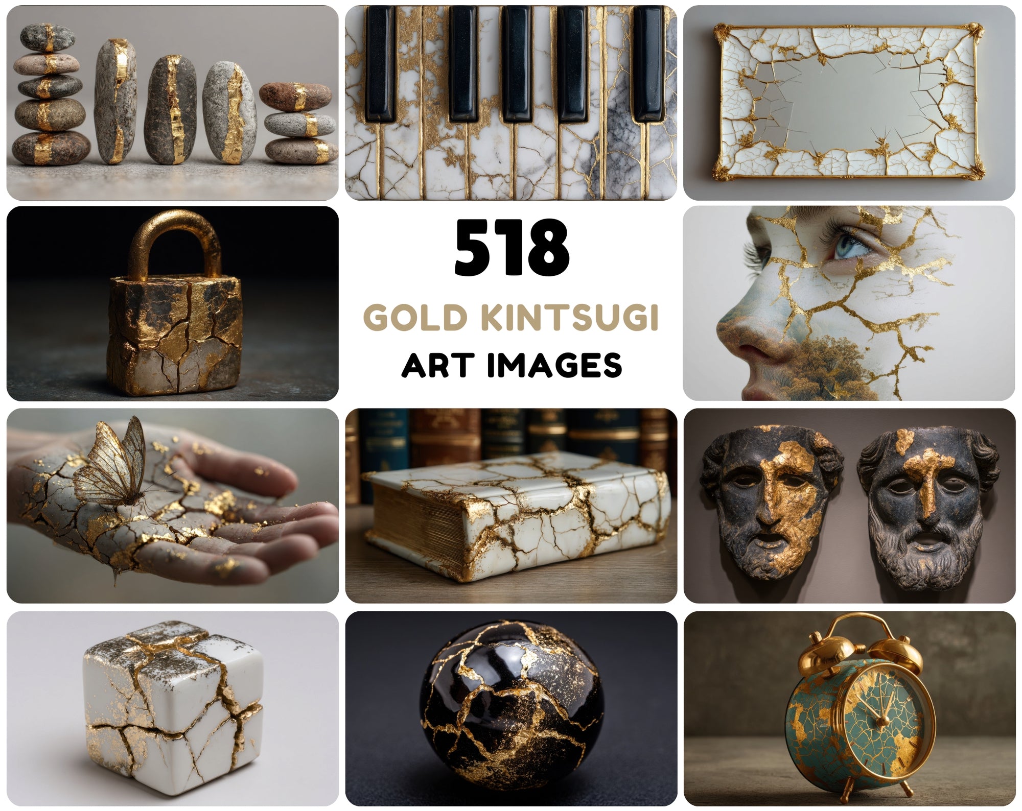 518 Gold Kintsugi Art Images | Commercial License | High Resolution JPG | Healing Metaphor Graphics