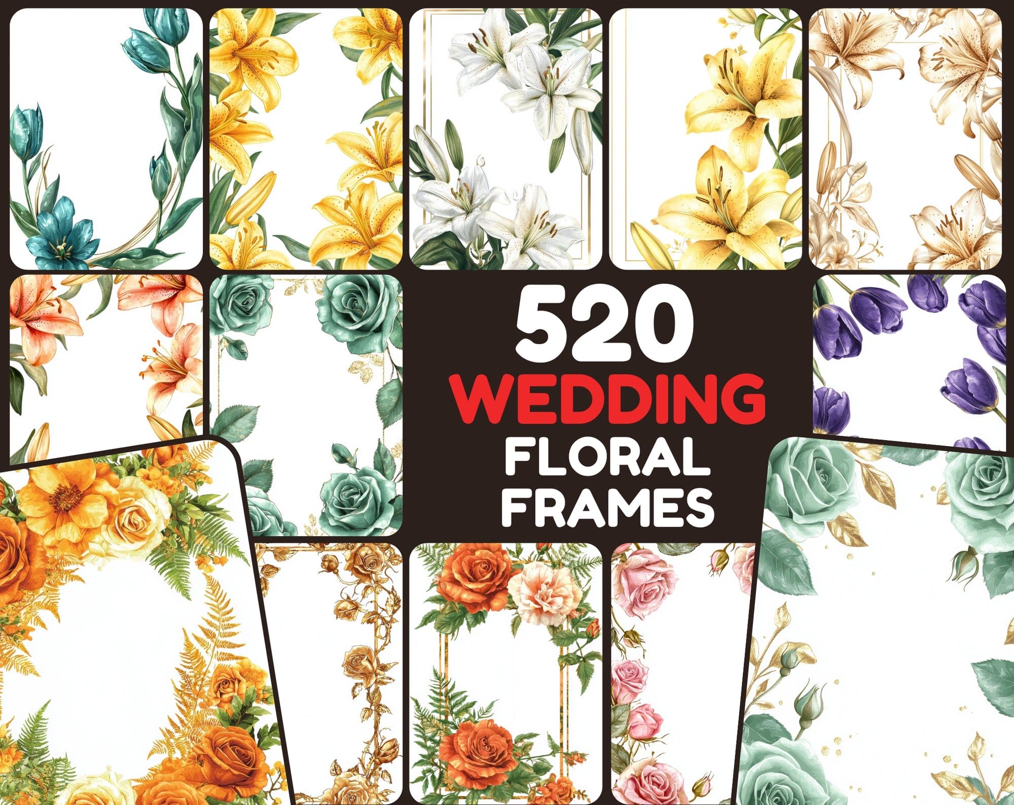 520 High-Resolution Floral Frame Images for Wedding & Postal Cards Digital Download Sumobundle