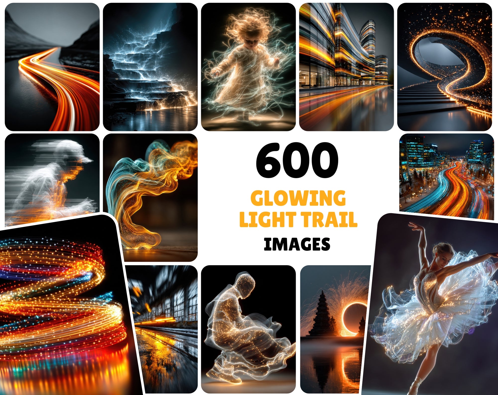 520 Light Trail Images – High-Speed Motion Blur Photography with Black Background