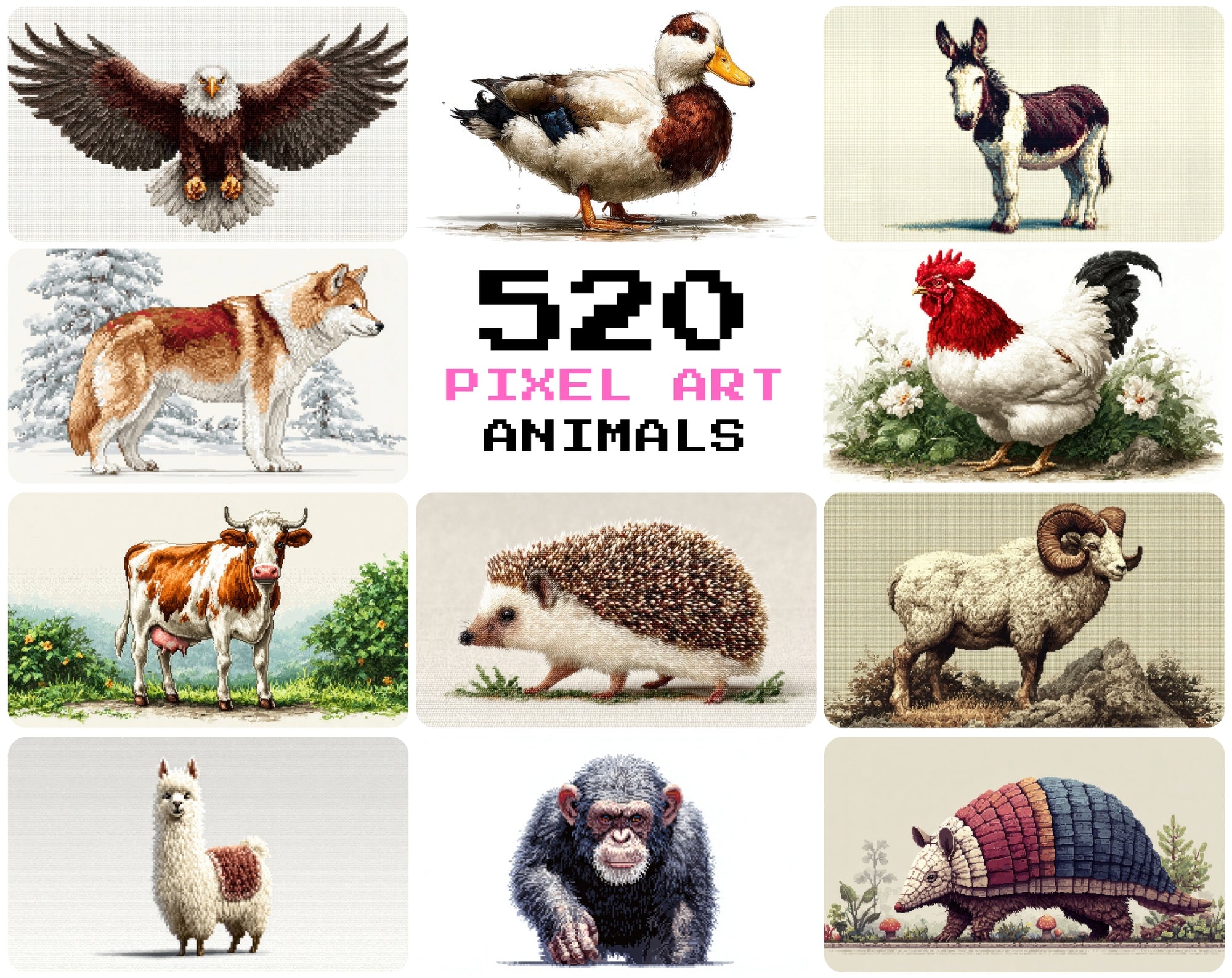 520 Pixel Art Animal Sprites Bundle – Commercial License, High-Resolution JPG Assets for Games, Prints & Creative Projects