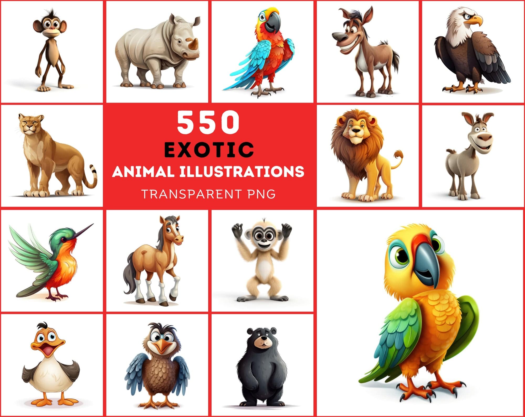 550 Animal Illustration Bundle - High-Resolution JPG & PNG, Commercial Use, Diverse Wildlife Art Digital Download Sumobundle
