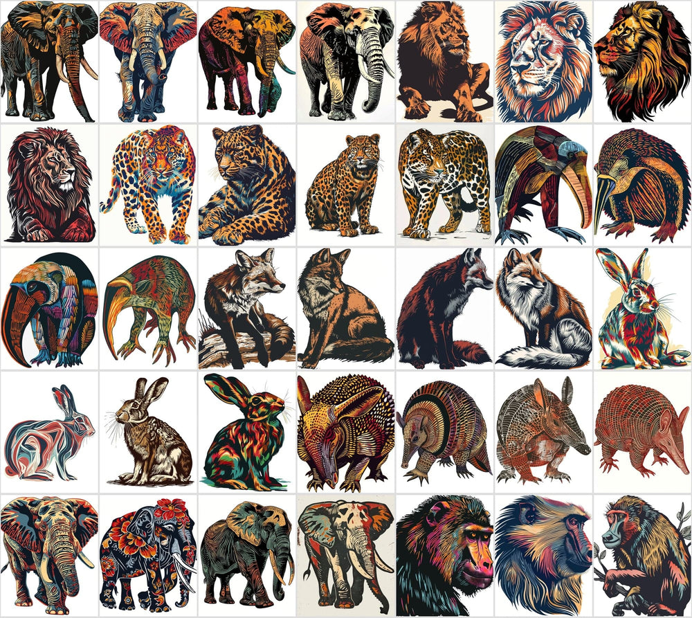 550 Linocut Animal Images - Digital Download with Commercial License