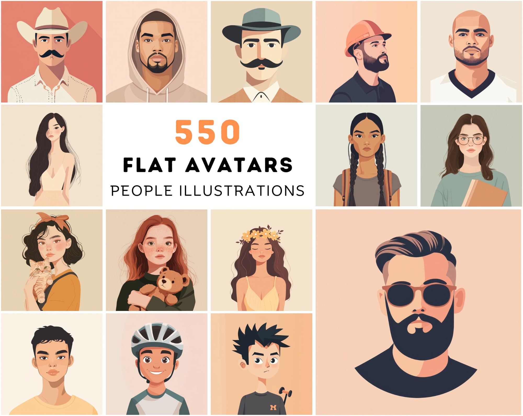 550 Flat Avatars | Diverse People Illustrations