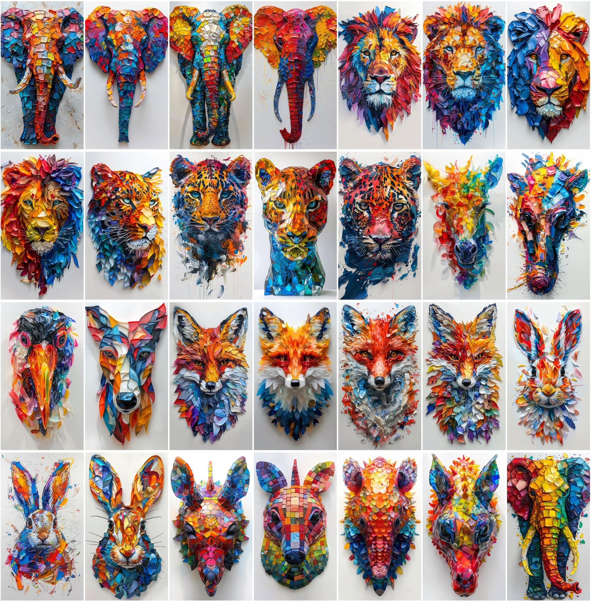 560 Vibrant Mosaic Animal Art - Colorful Abstract Wildlife Images Digital Download Sumobundle