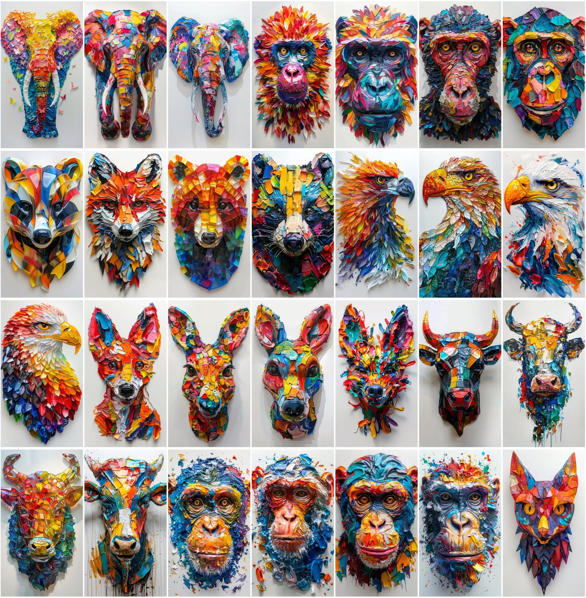 560 Vibrant Mosaic Animal Art - Colorful Abstract Wildlife Images Digital Download Sumobundle