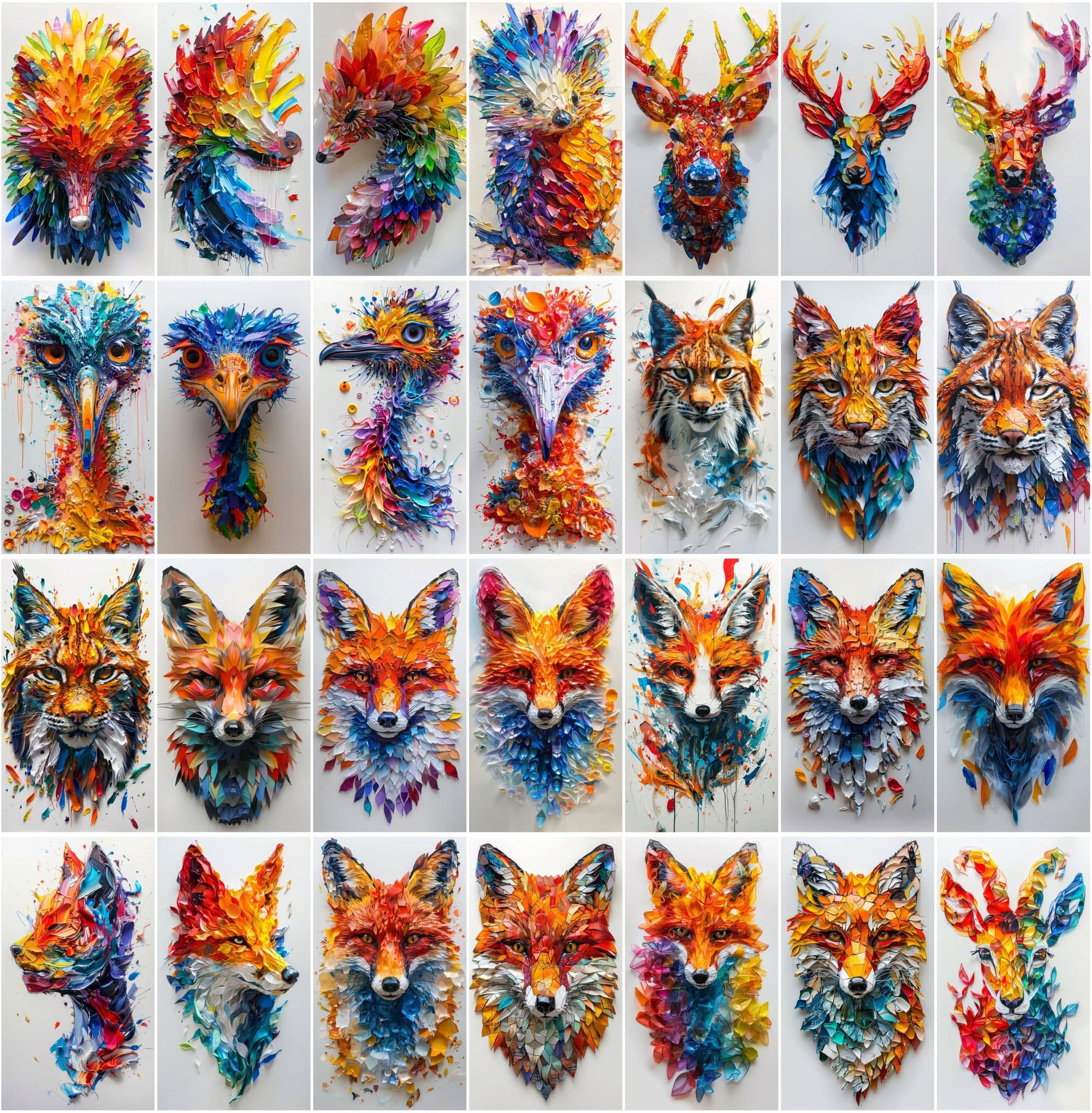 560 Vibrant Mosaic Animal Art - Colorful Abstract Wildlife Images Digital Download Sumobundle