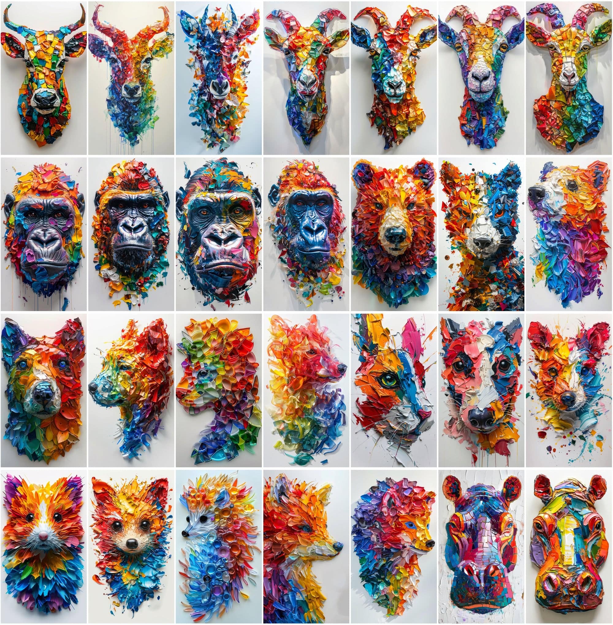 560 Vibrant Mosaic Animal Art - Colorful Abstract Wildlife Images Digital Download Sumobundle