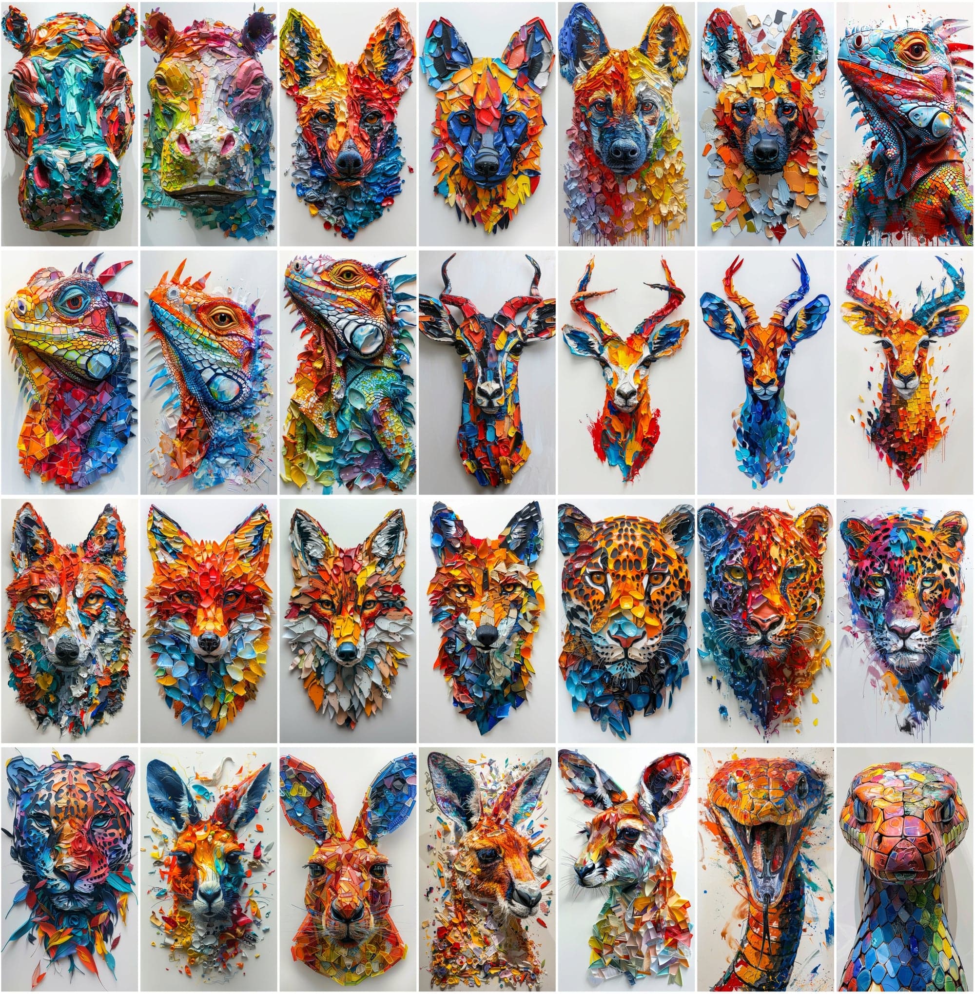 560 Vibrant Mosaic Animal Art - Colorful Abstract Wildlife Images Digital Download Sumobundle