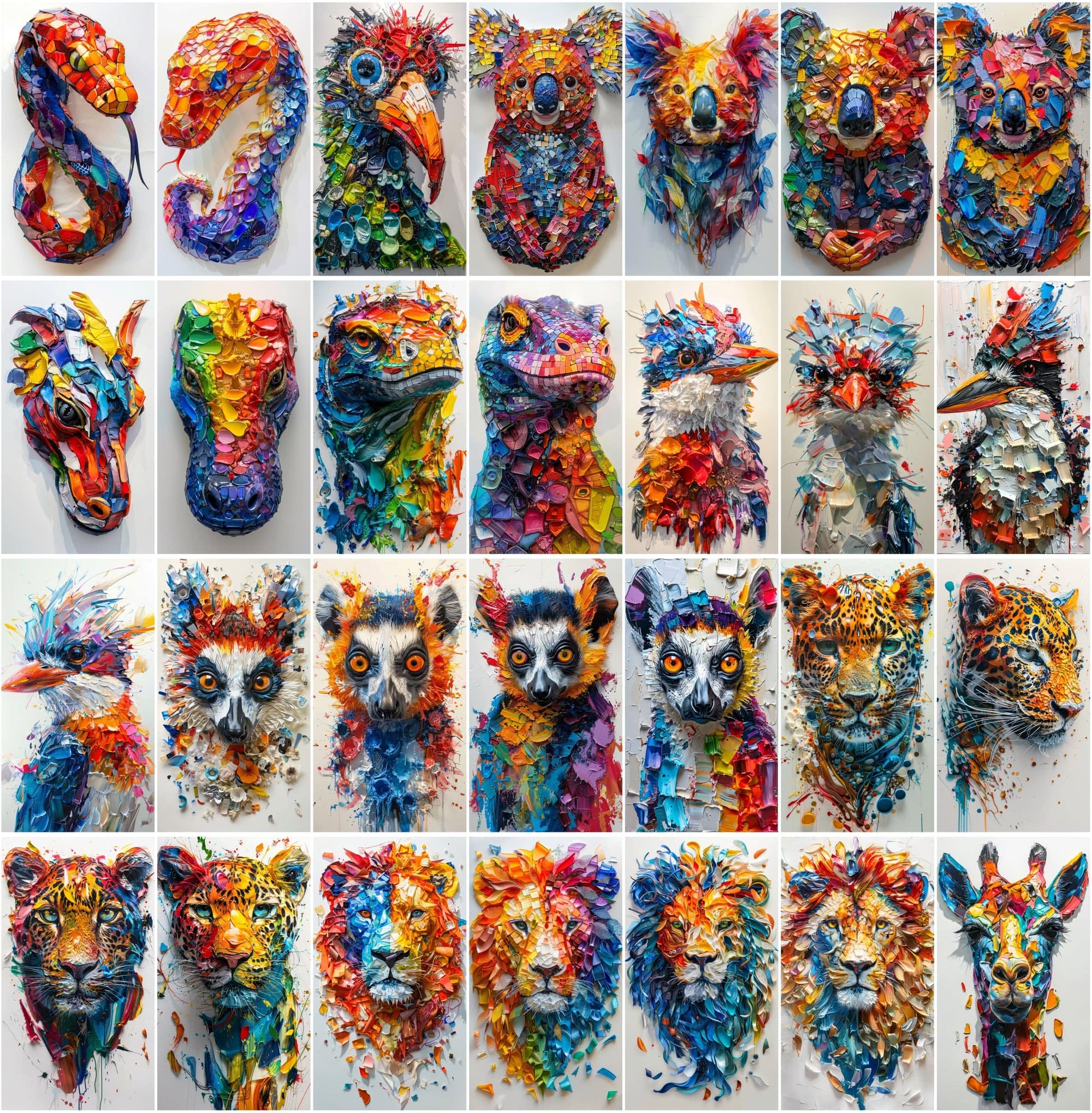 560 Vibrant Mosaic Animal Art - Colorful Abstract Wildlife Images Digital Download Sumobundle