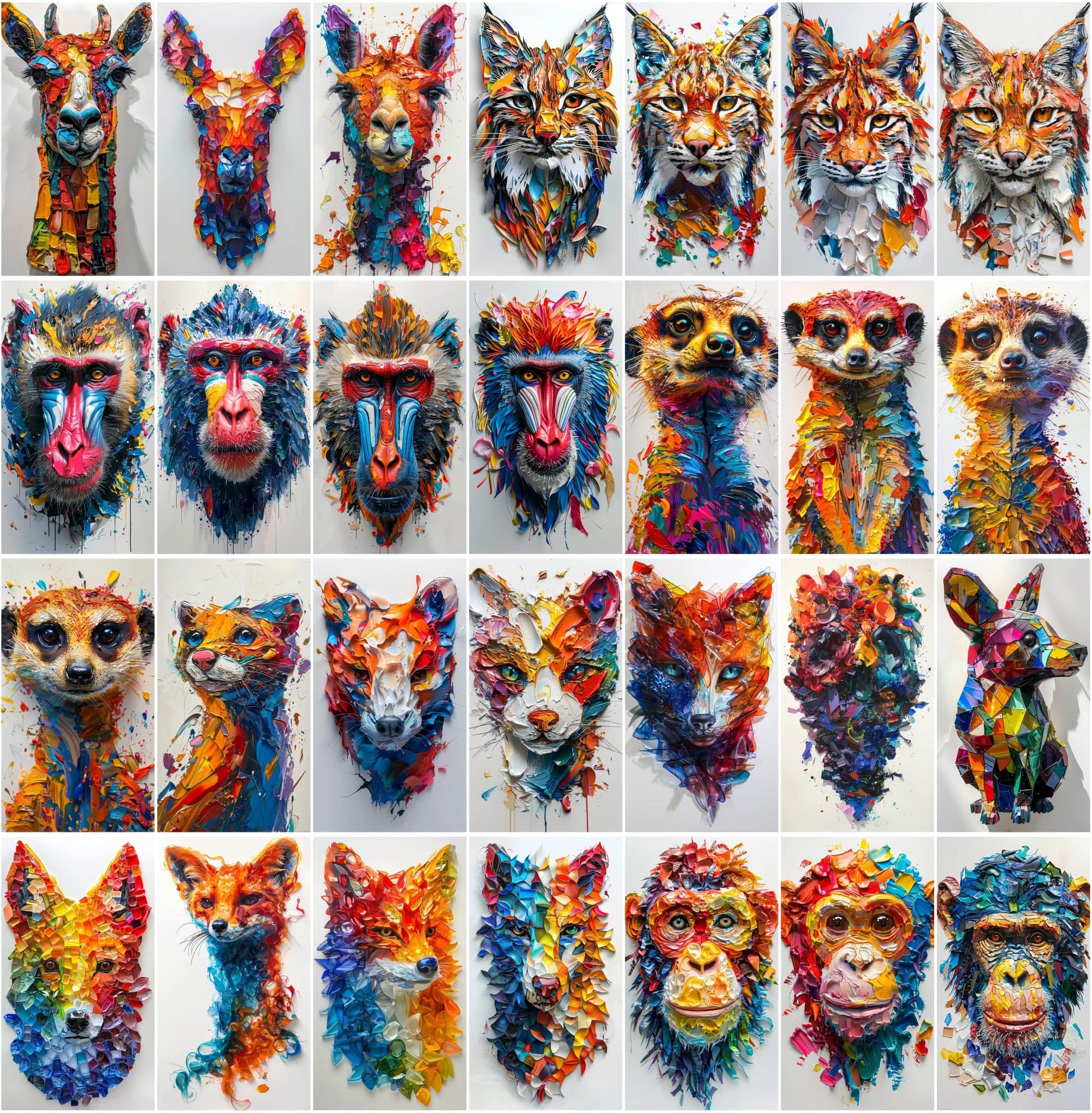 560 Vibrant Mosaic Animal Art - Colorful Abstract Wildlife Images Digital Download Sumobundle