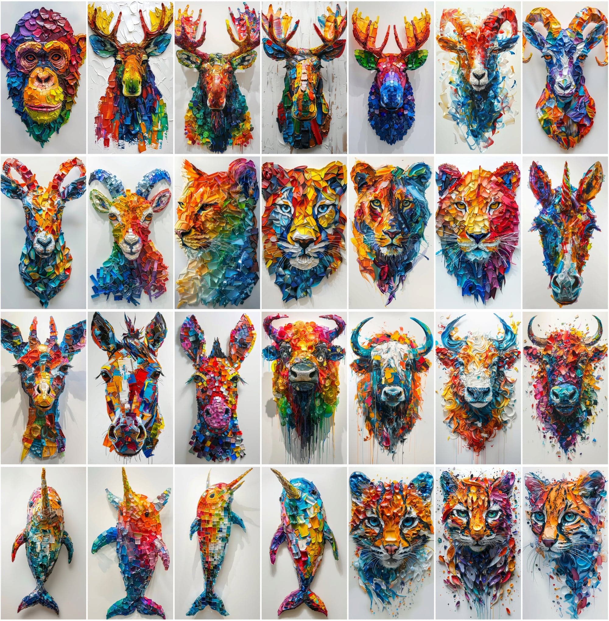 560 Vibrant Mosaic Animal Art - Colorful Abstract Wildlife Images Digital Download Sumobundle