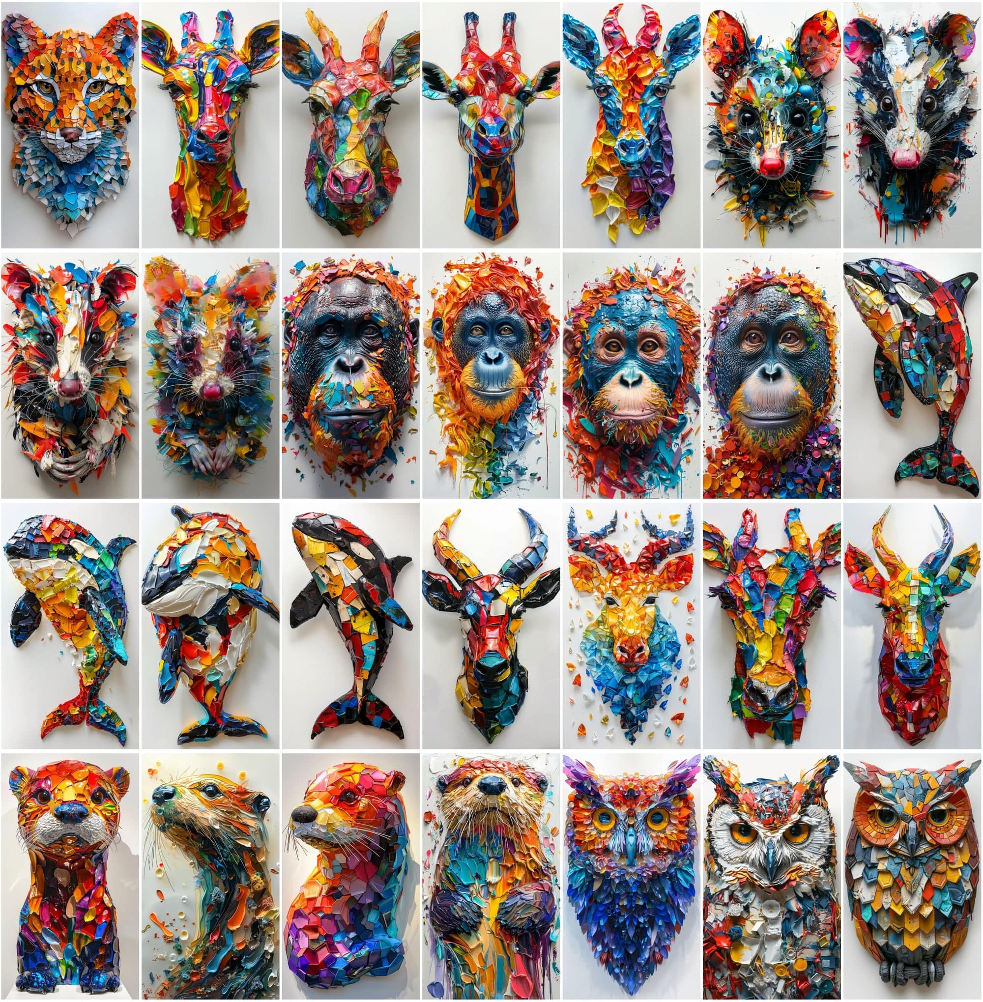 560 Vibrant Mosaic Animal Art - Colorful Abstract Wildlife Images Digital Download Sumobundle