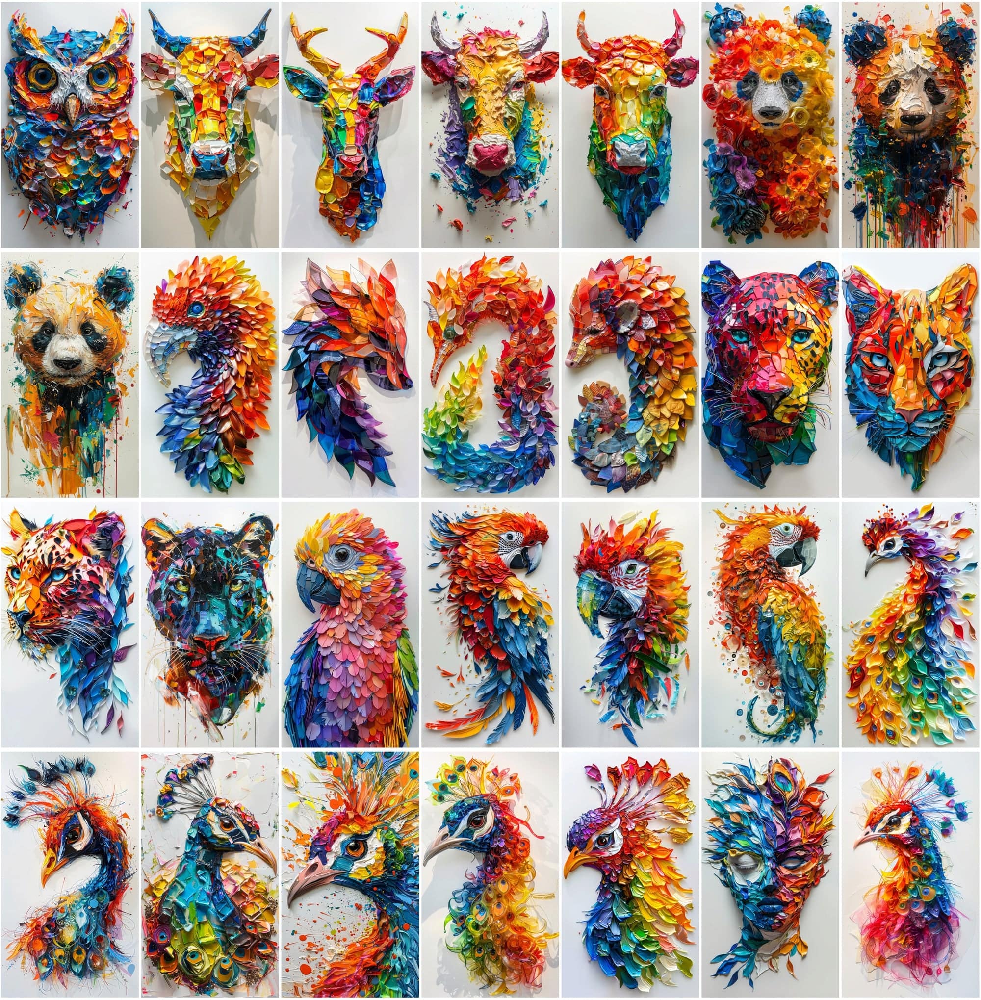 560 Vibrant Mosaic Animal Art - Colorful Abstract Wildlife Images Digital Download Sumobundle