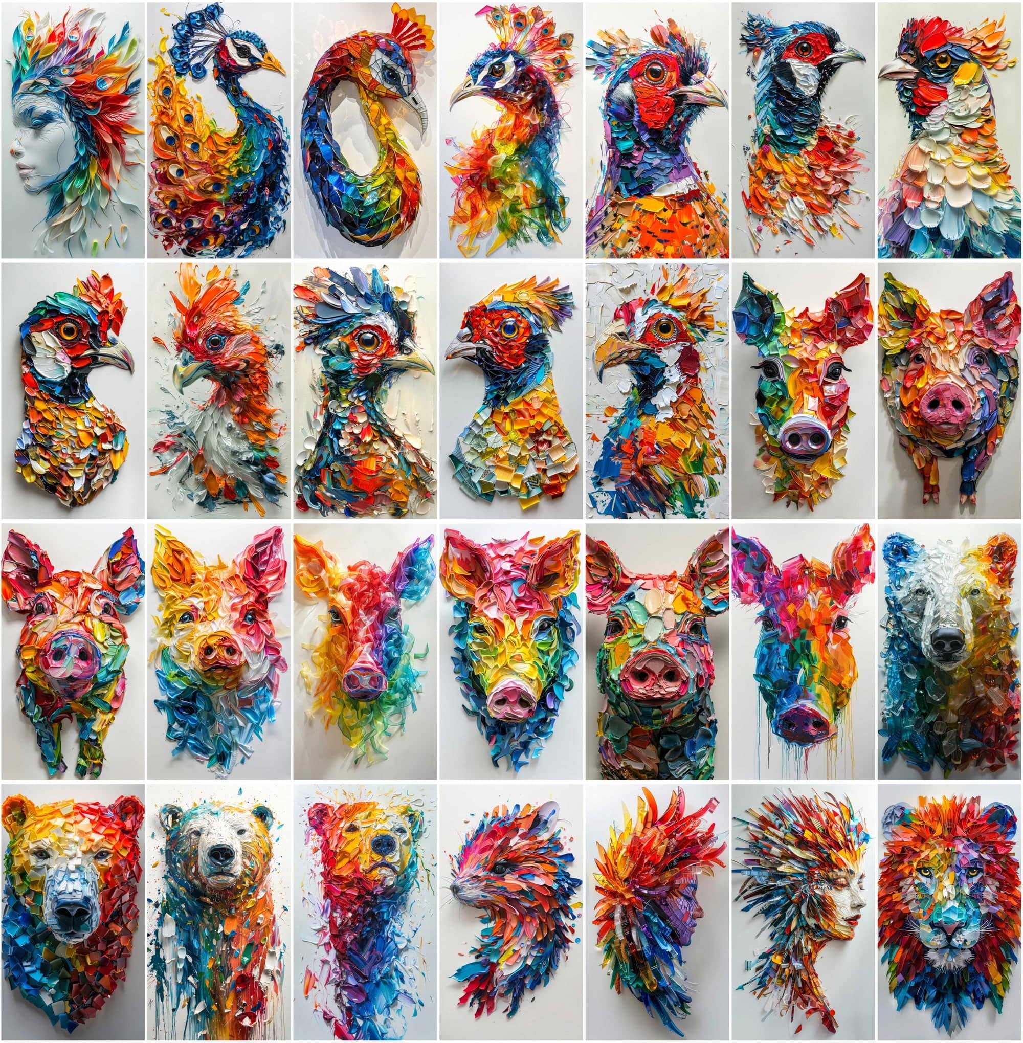 560 Vibrant Mosaic Animal Art - Colorful Abstract Wildlife Images Digital Download Sumobundle