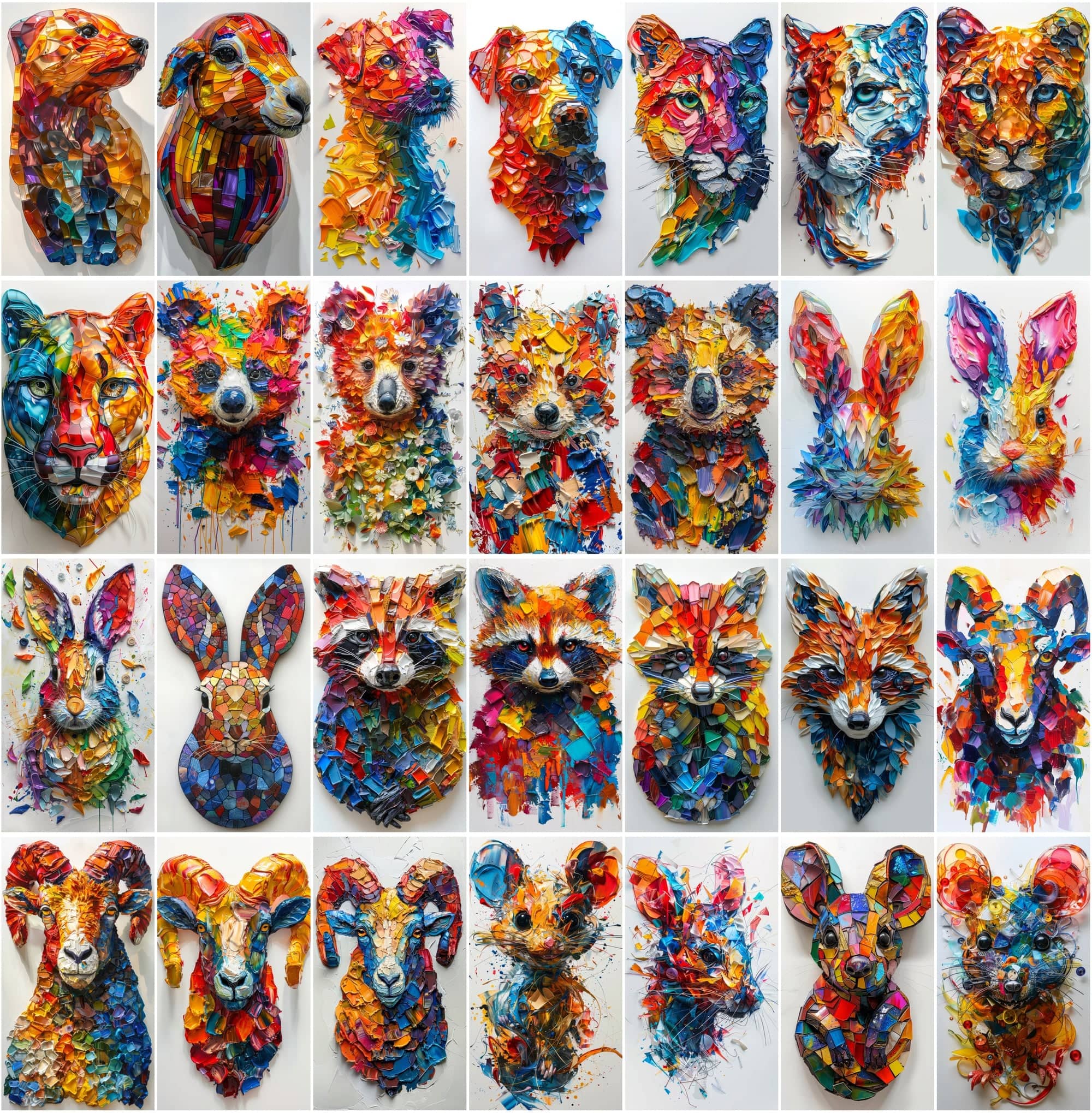 560 Vibrant Mosaic Animal Art - Colorful Abstract Wildlife Images Digital Download Sumobundle