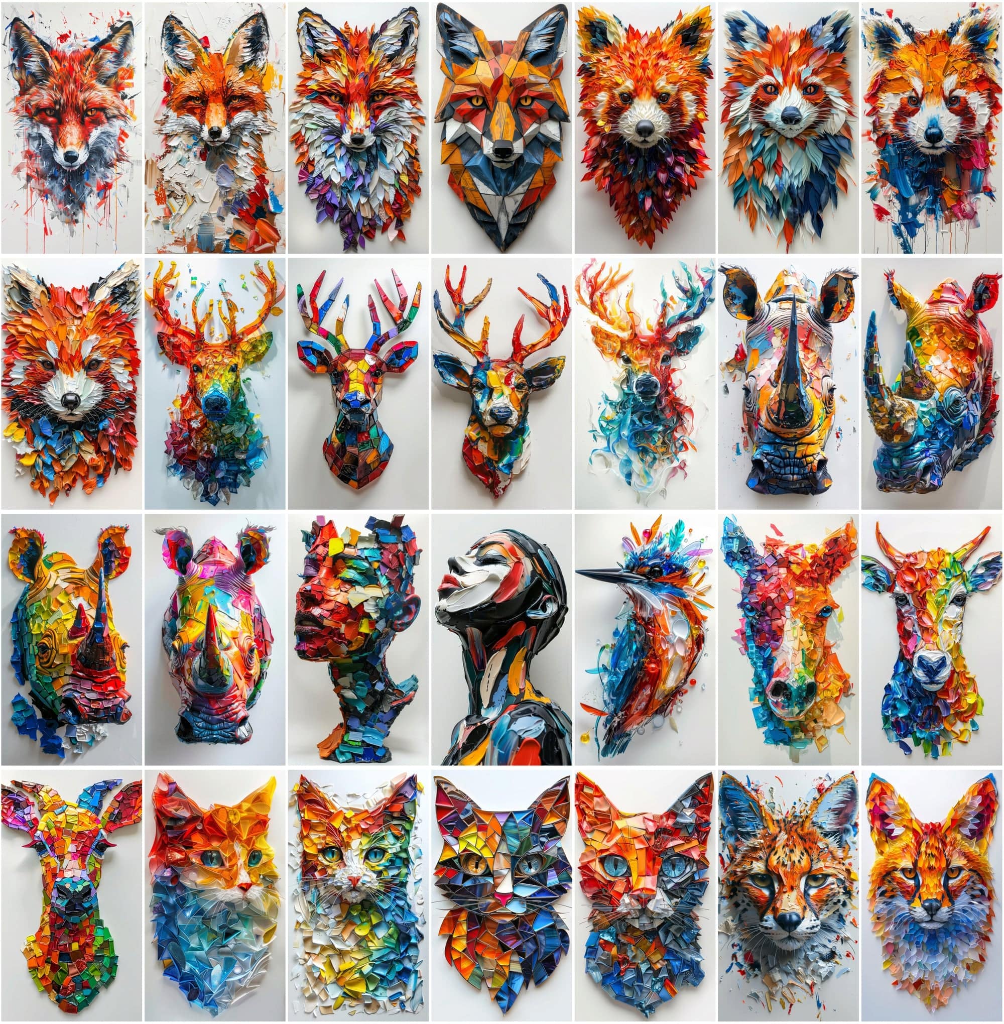 560 Vibrant Mosaic Animal Art - Colorful Abstract Wildlife Images Digital Download Sumobundle