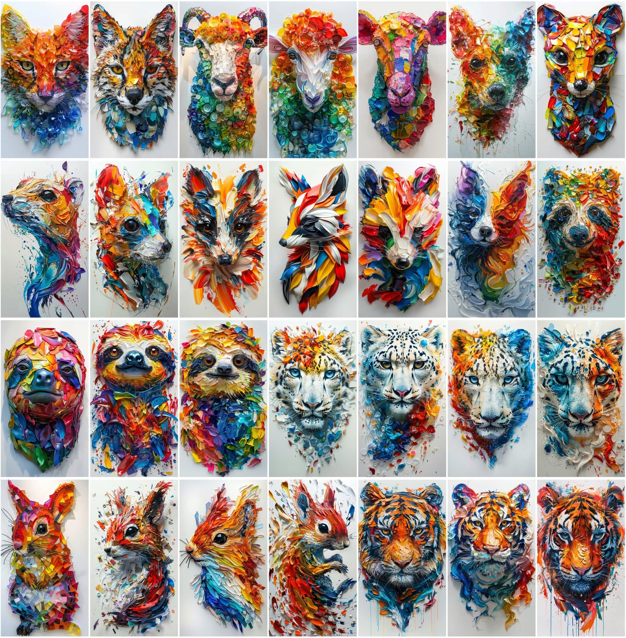 560 Vibrant Mosaic Animal Art - Colorful Abstract Wildlife Images Digital Download Sumobundle