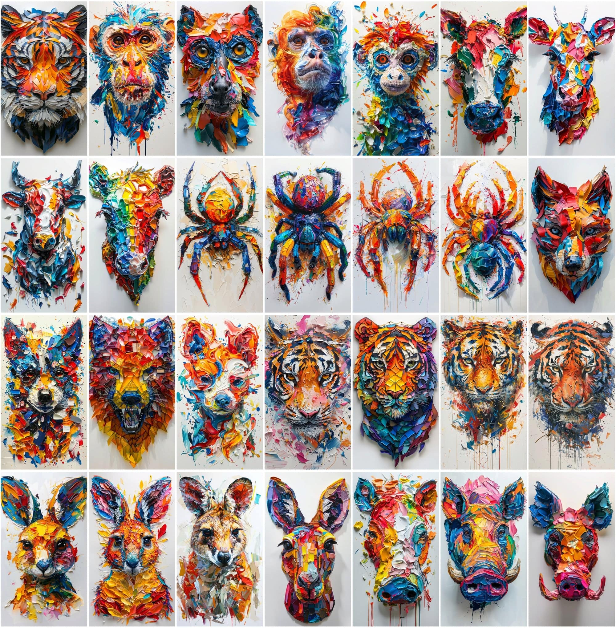 560 Vibrant Mosaic Animal Art - Colorful Abstract Wildlife Images Digital Download Sumobundle