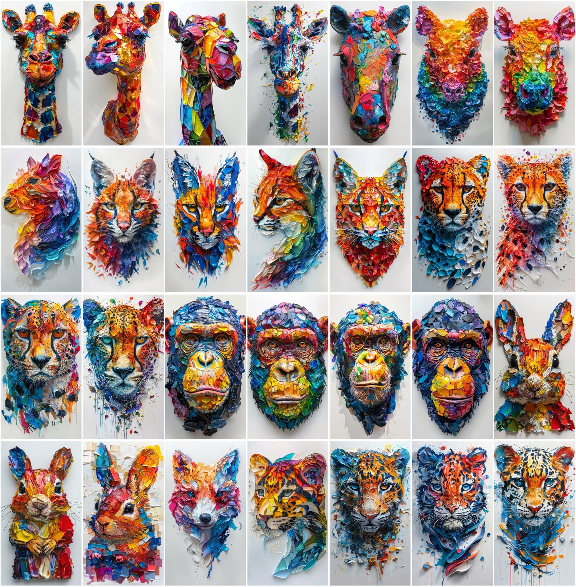 560 Vibrant Mosaic Animal Art - Colorful Abstract Wildlife Images Digital Download Sumobundle