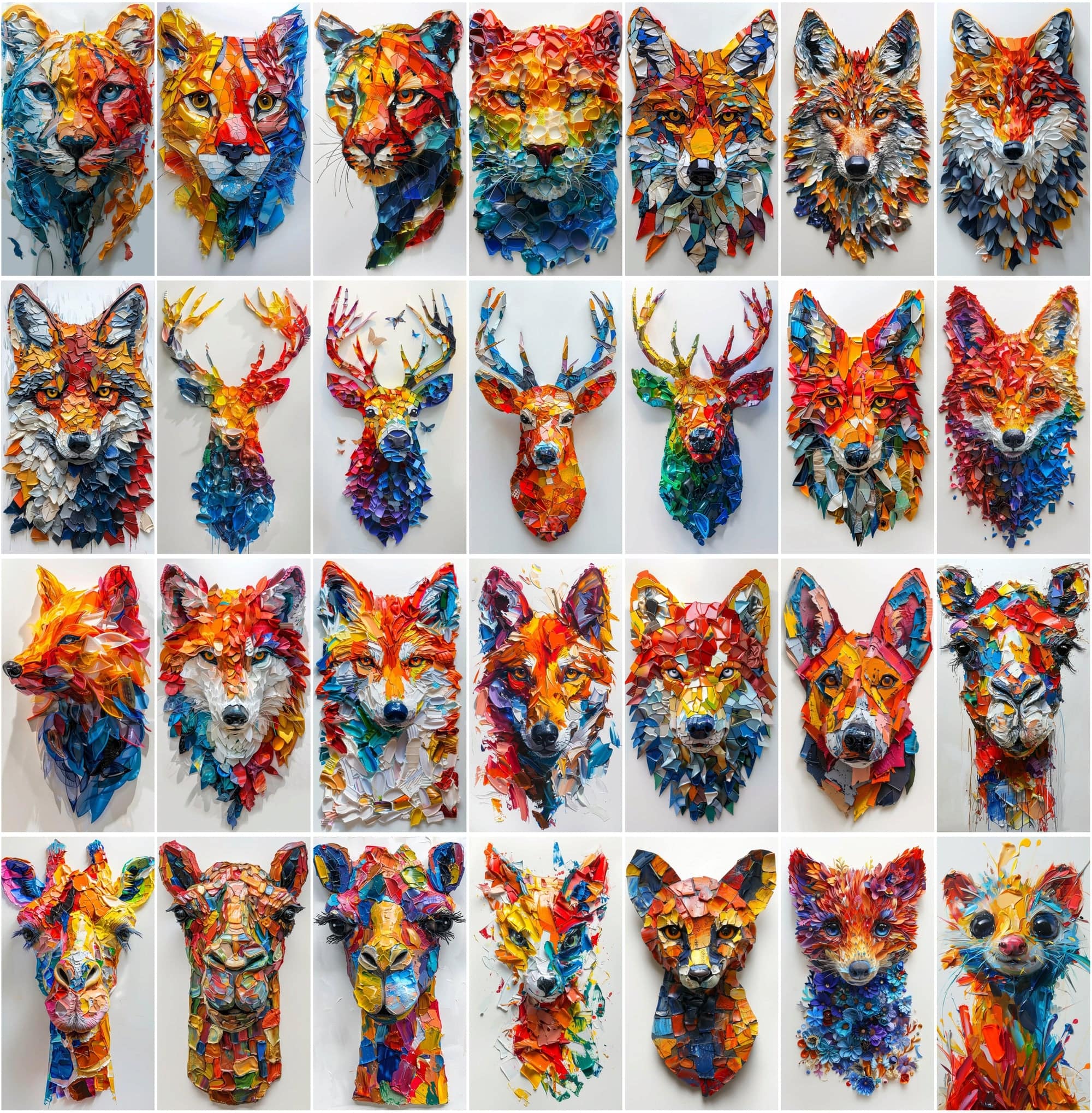 560 Vibrant Mosaic Animal Art - Colorful Abstract Wildlife Images Digital Download Sumobundle