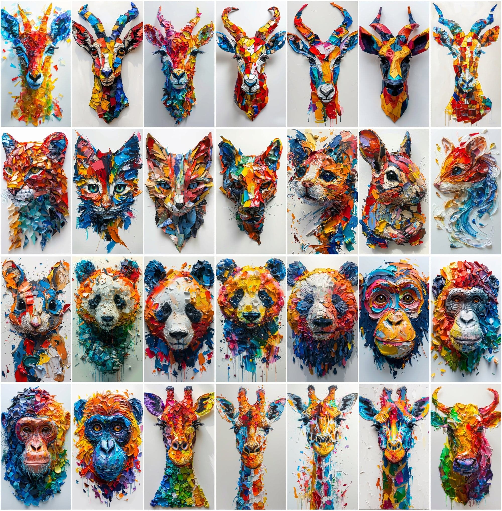 560 Vibrant Mosaic Animal Art - Colorful Abstract Wildlife Images Digital Download Sumobundle