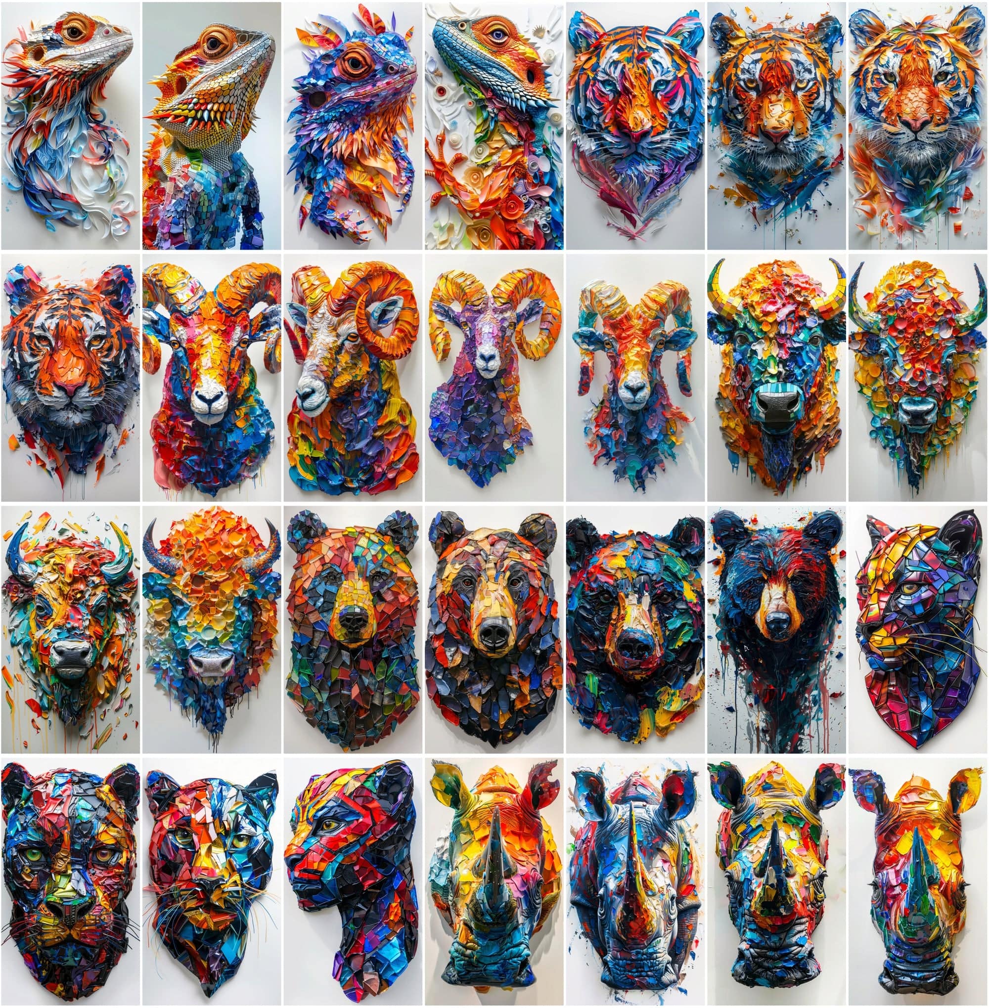 560 Vibrant Mosaic Animal Art - Colorful Abstract Wildlife Images Digital Download Sumobundle