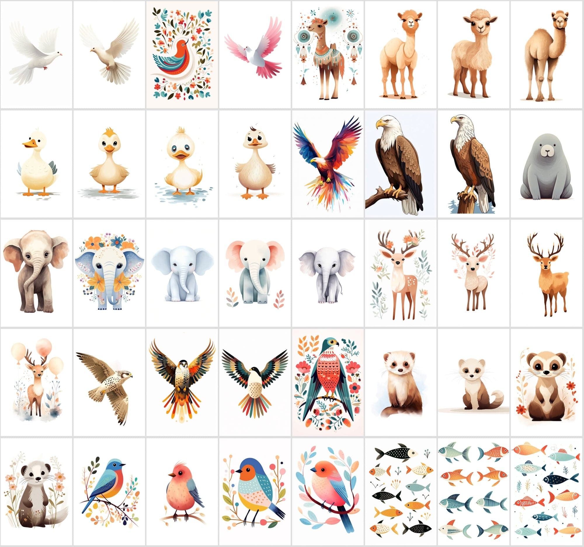 570 Cute Animal Illustrations Bundle Digital Download Sumobundle