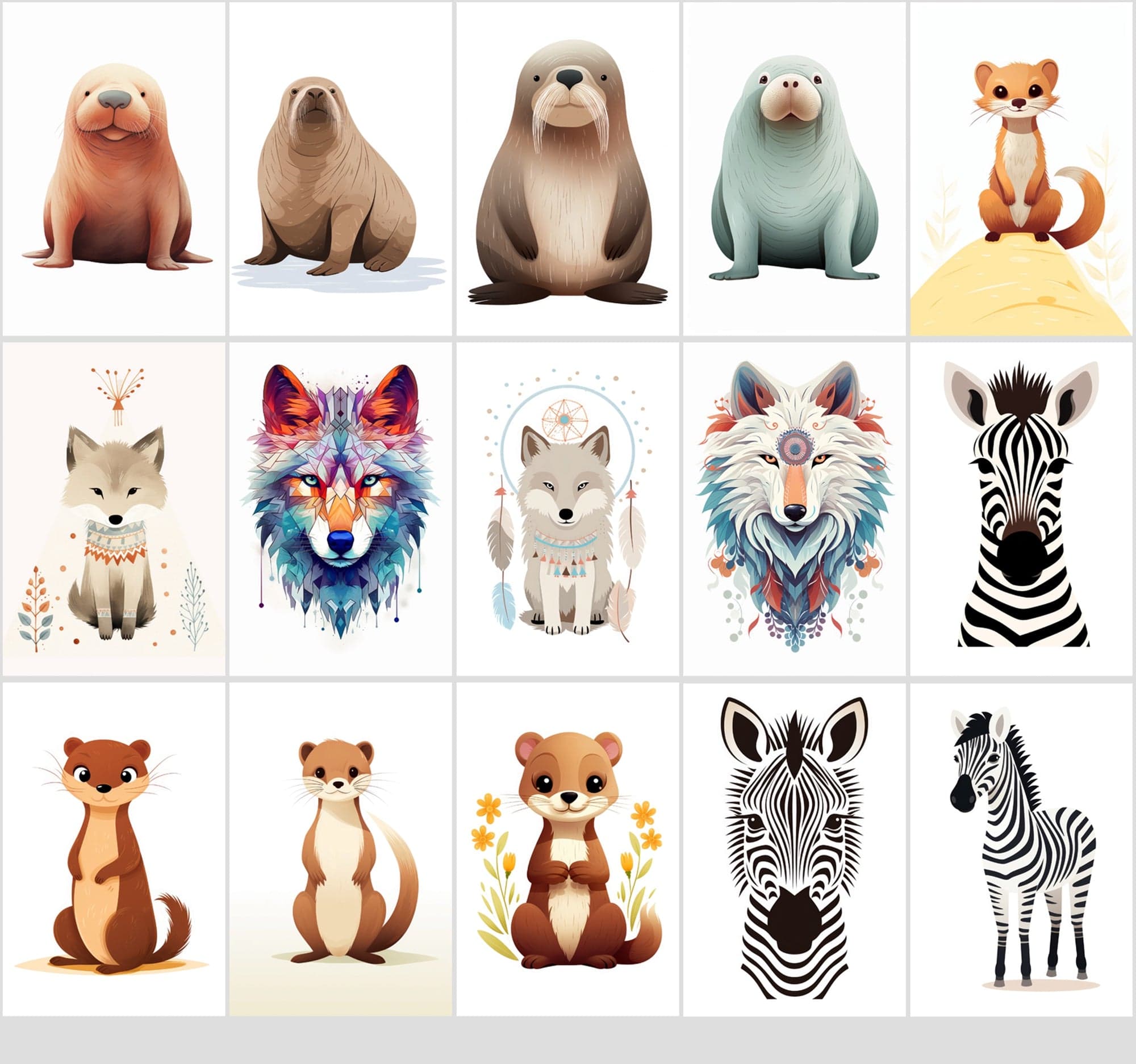 570 Cute Animal Illustrations Bundle Digital Download Sumobundle