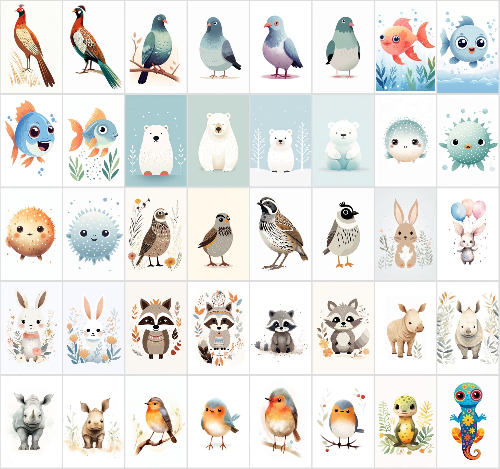 570 Cute Animal Illustrations Bundle Digital Download Sumobundle