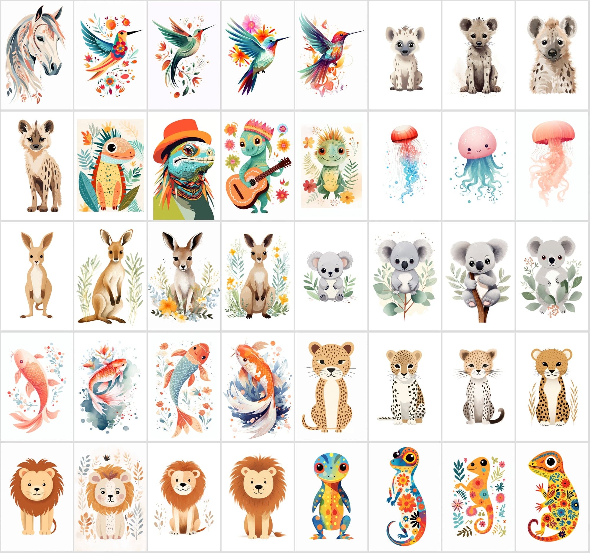 570 Cute Animal Illustrations Bundle Digital Download Sumobundle