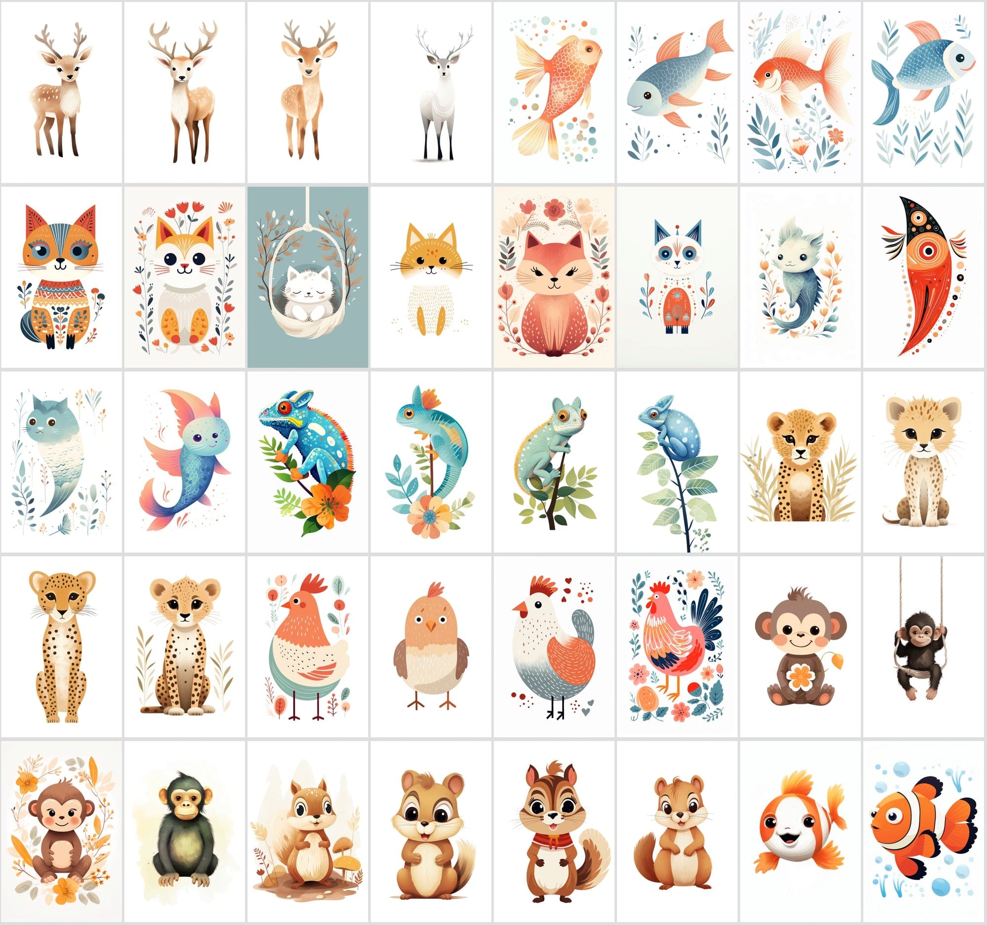 570 Cute Animal Illustrations Bundle Digital Download Sumobundle